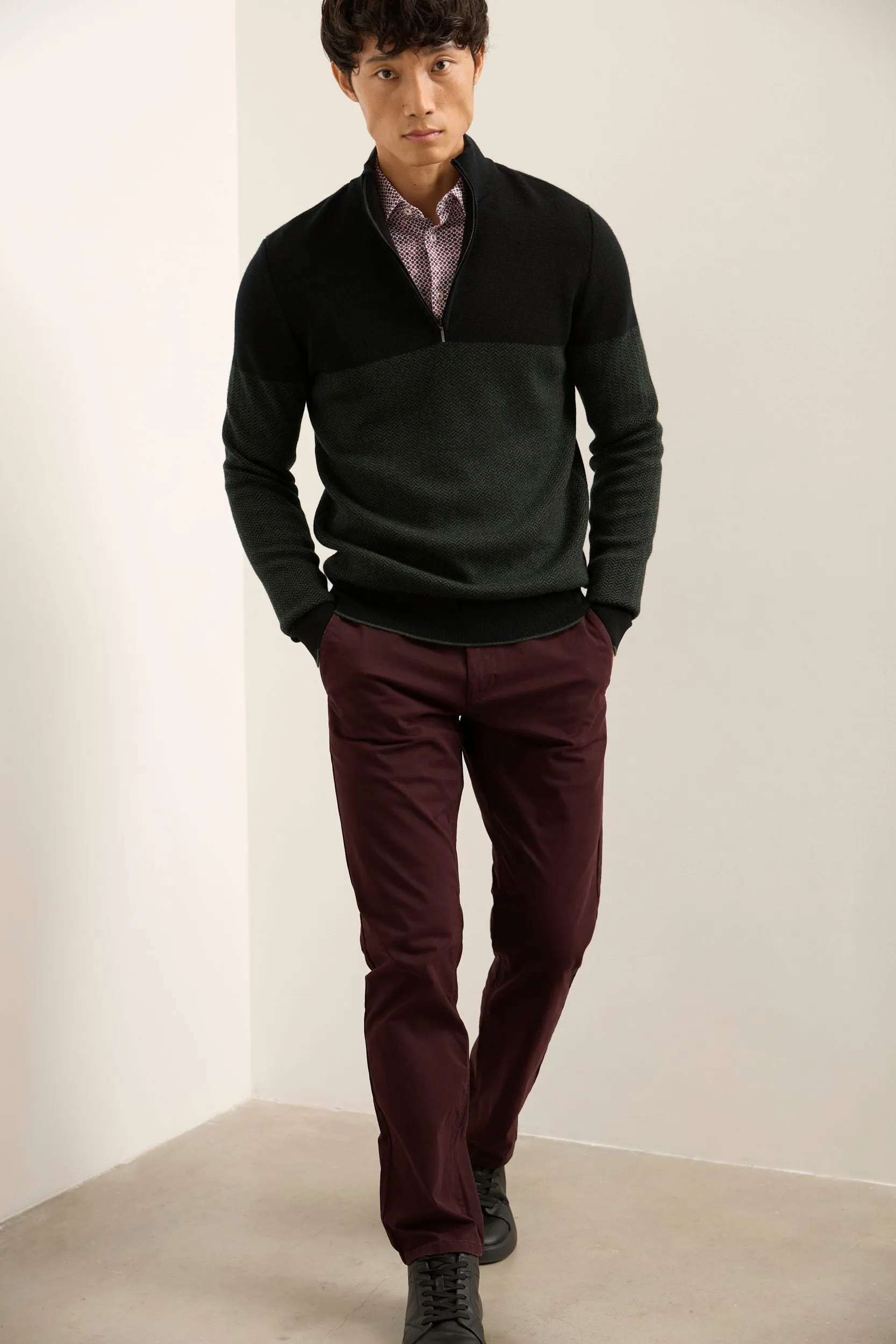 Herringbone Merino Wool Mock-Zip Sweater sold by Tristan Style product image thumbnail 3