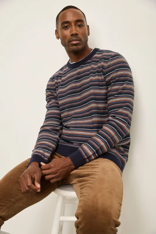 Reverse knit striped sweater sold by Tristan Style