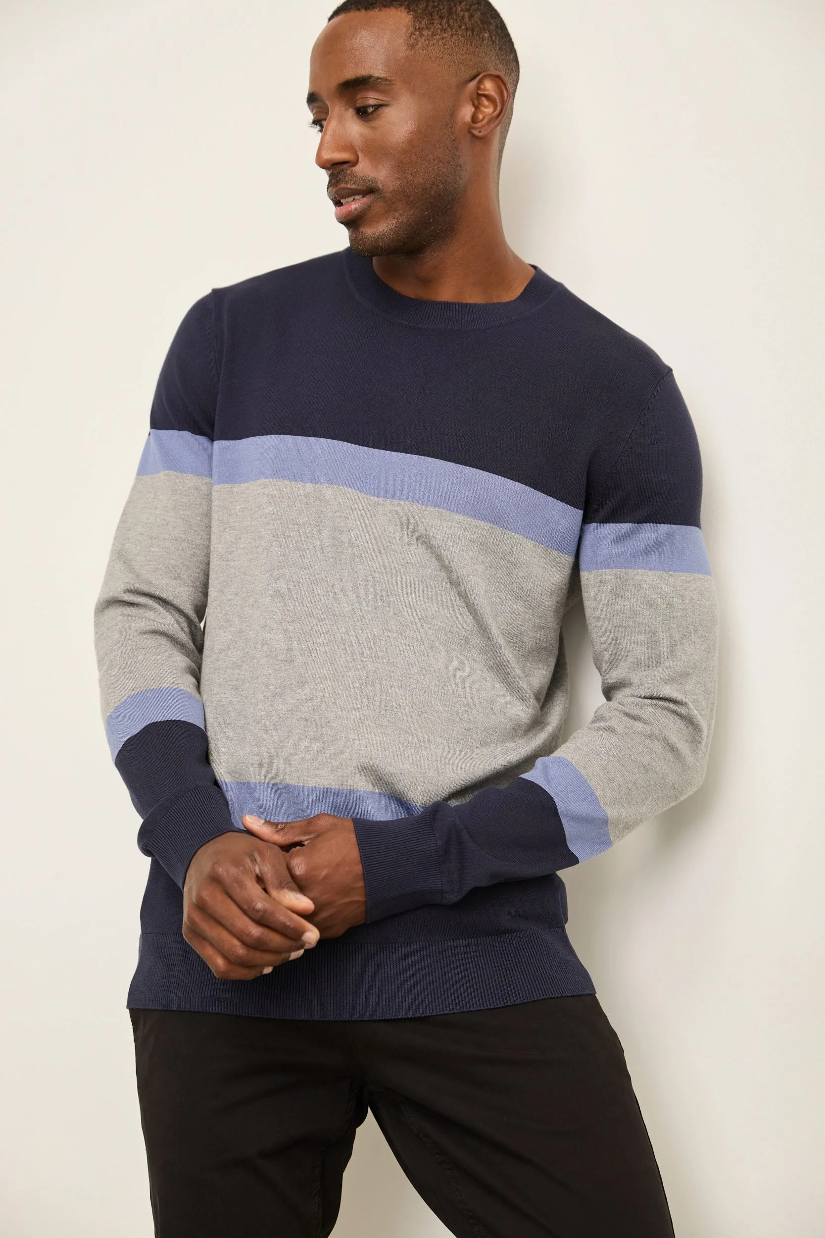 Color block crew neck sweater sold by Tristan Style