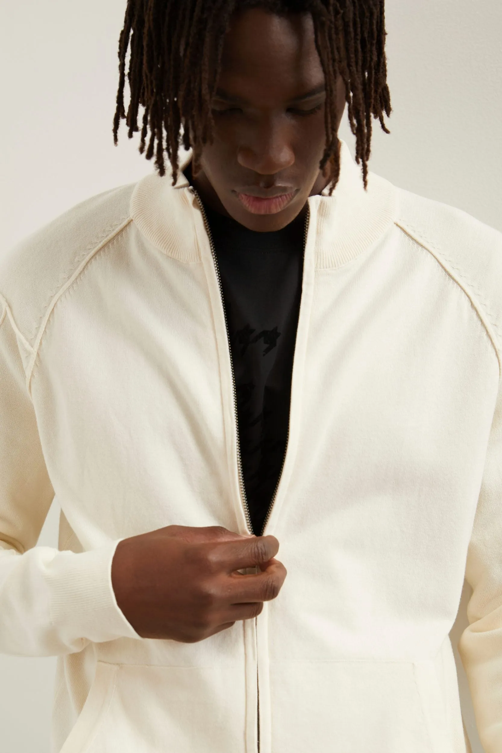 Mock neck zip cardigan sold by Tristan Style