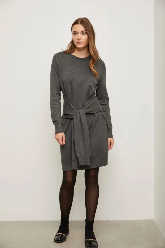 Crew neck knitted dress with sash at waist sold by Tristan Style