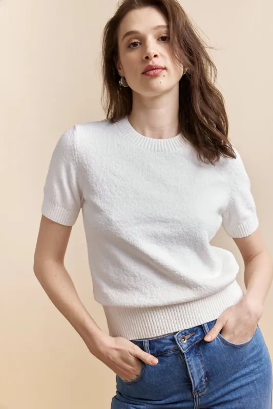 Crew neck bouclé sweater sold by Tristan Style