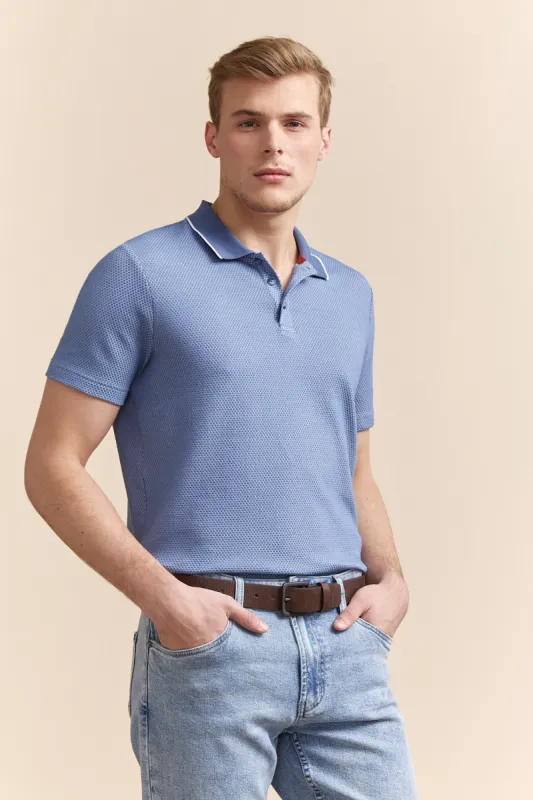 Jacquard polo with rib detail sold by Tristan Style