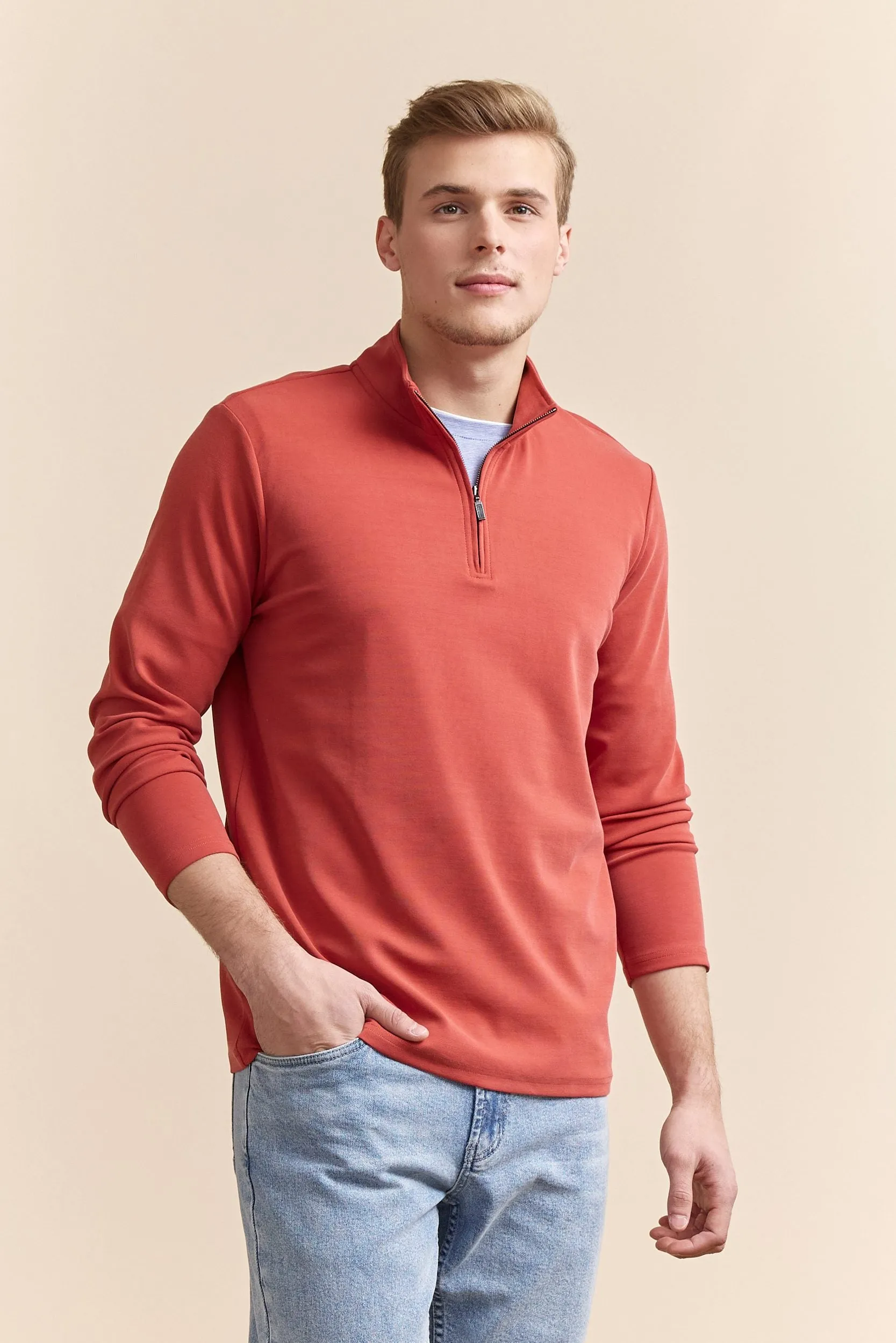 Textured half zip t-shirt sold by Tristan Style