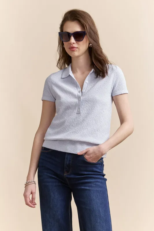 Textured polo sweater sold by Tristan Style