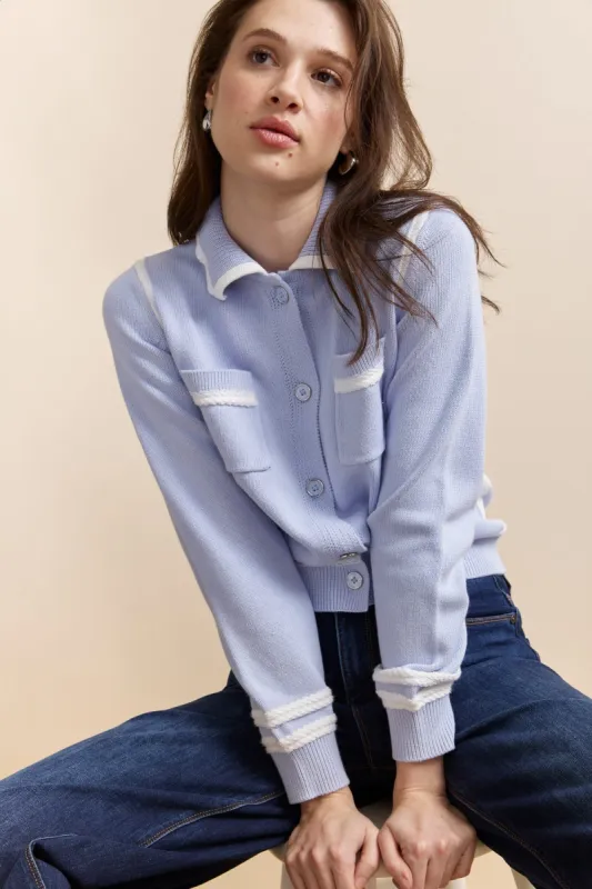 Point-collar cardigan sold by Tristan Style