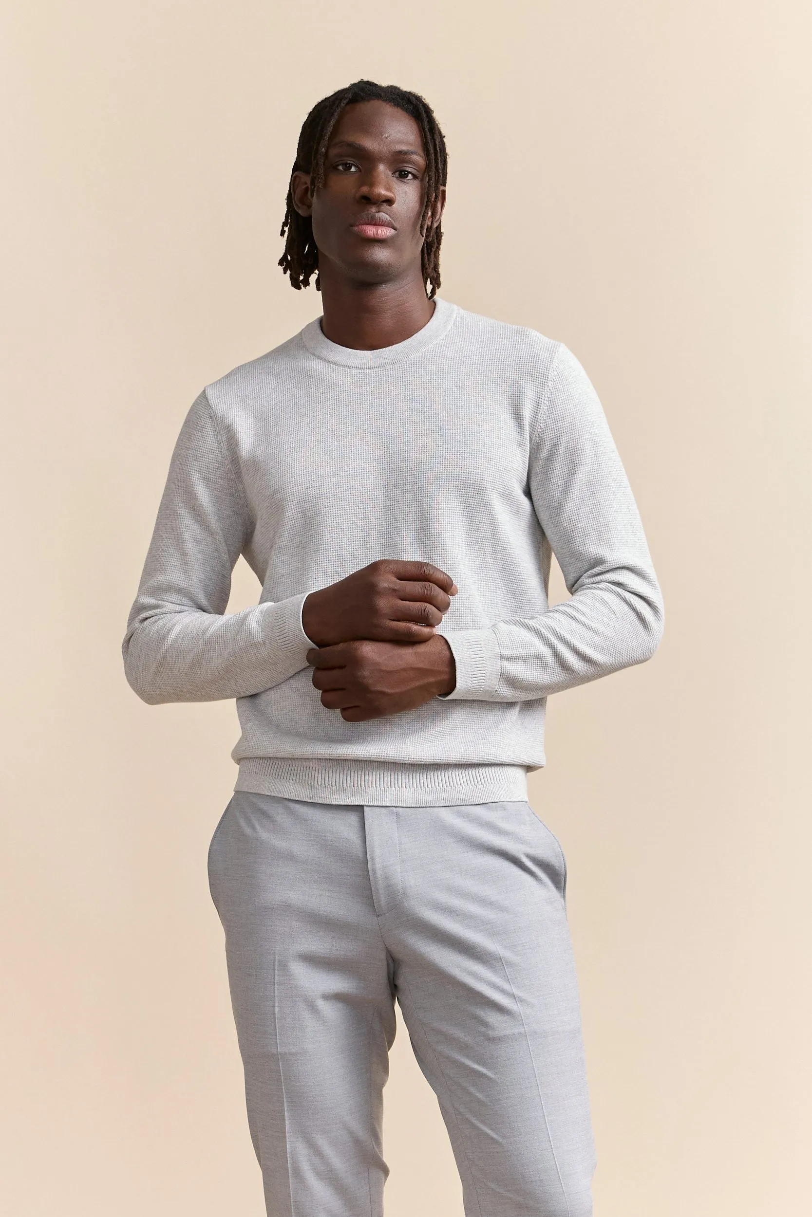 Textured crew neck sweater sold by Tristan Style