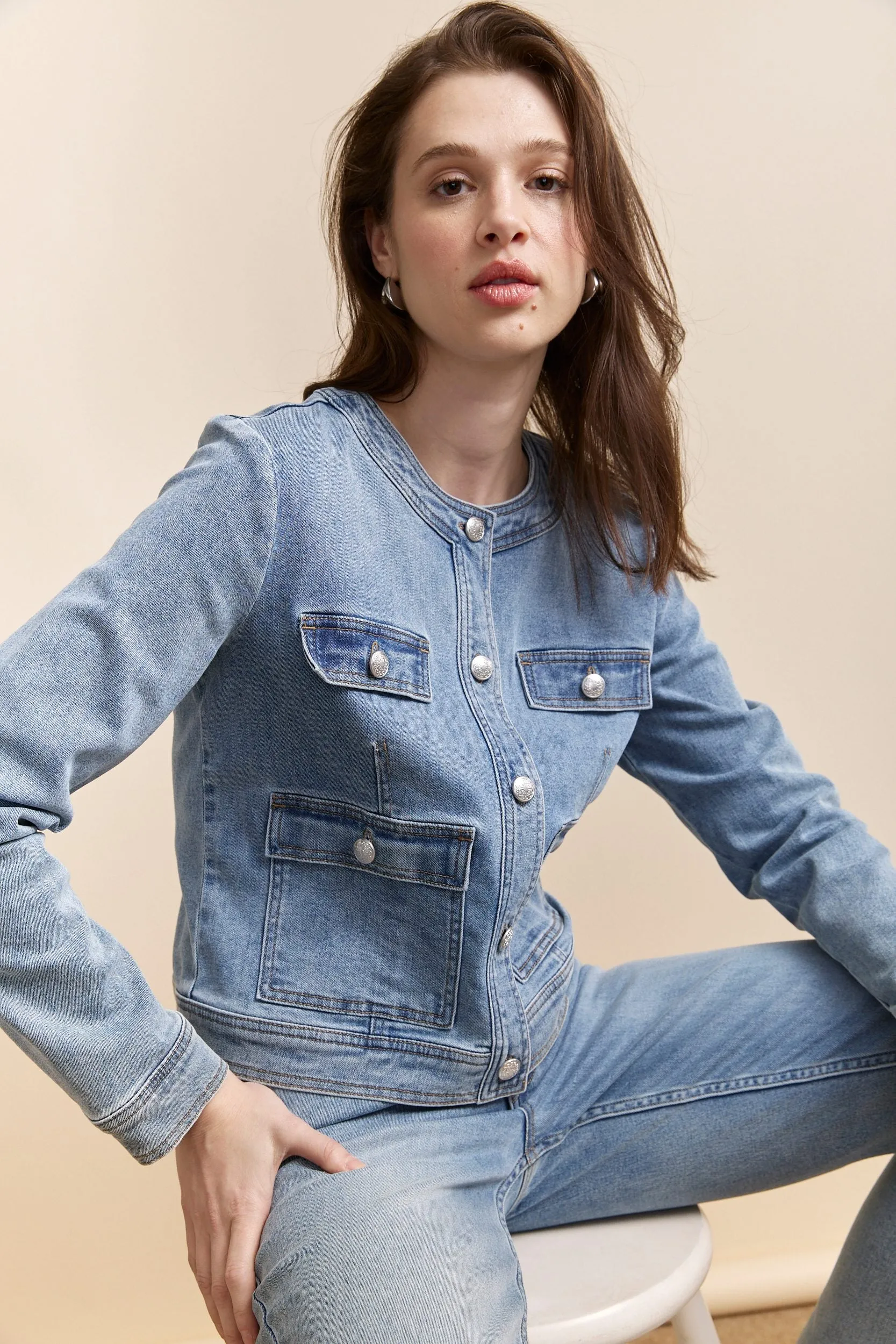 Denim jacket with applied pockets sold by Tristan Style product image thumbnail 3