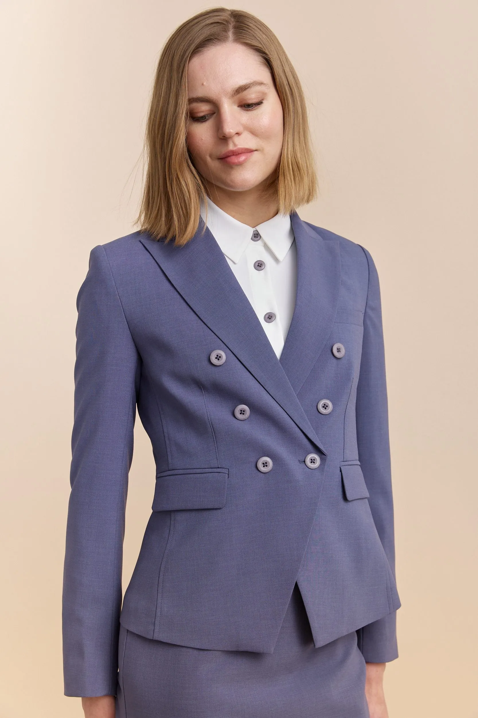 Double-breasted fitted jacket sold by Tristan Style