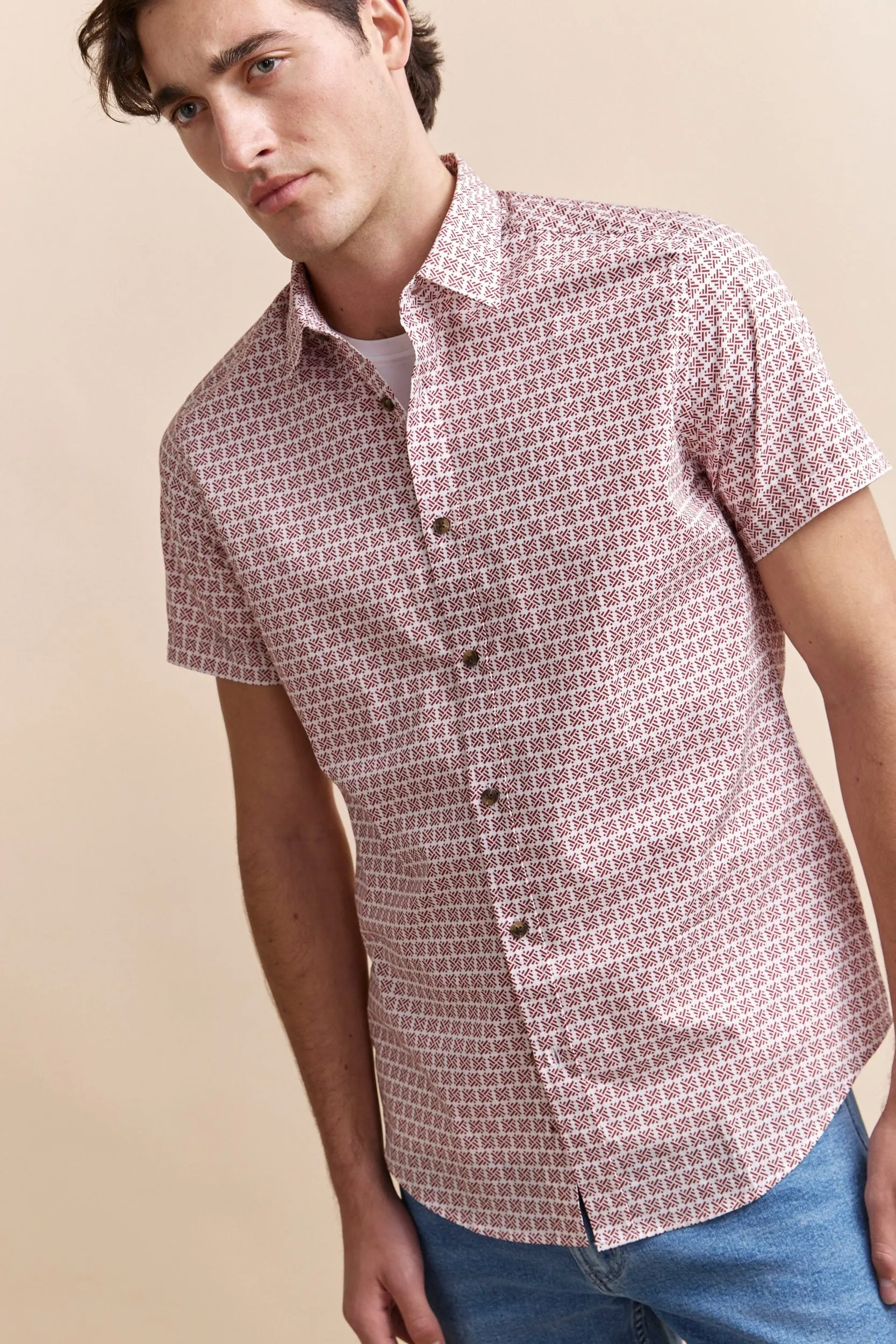 Printed poplin semi-fitted shirt sold by Tristan Style product image thumbnail 3