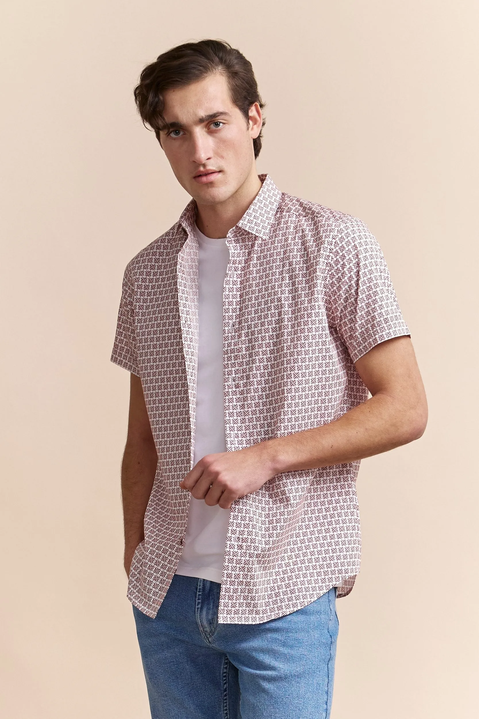 Printed poplin semi-fitted shirt sold by Tristan Style
