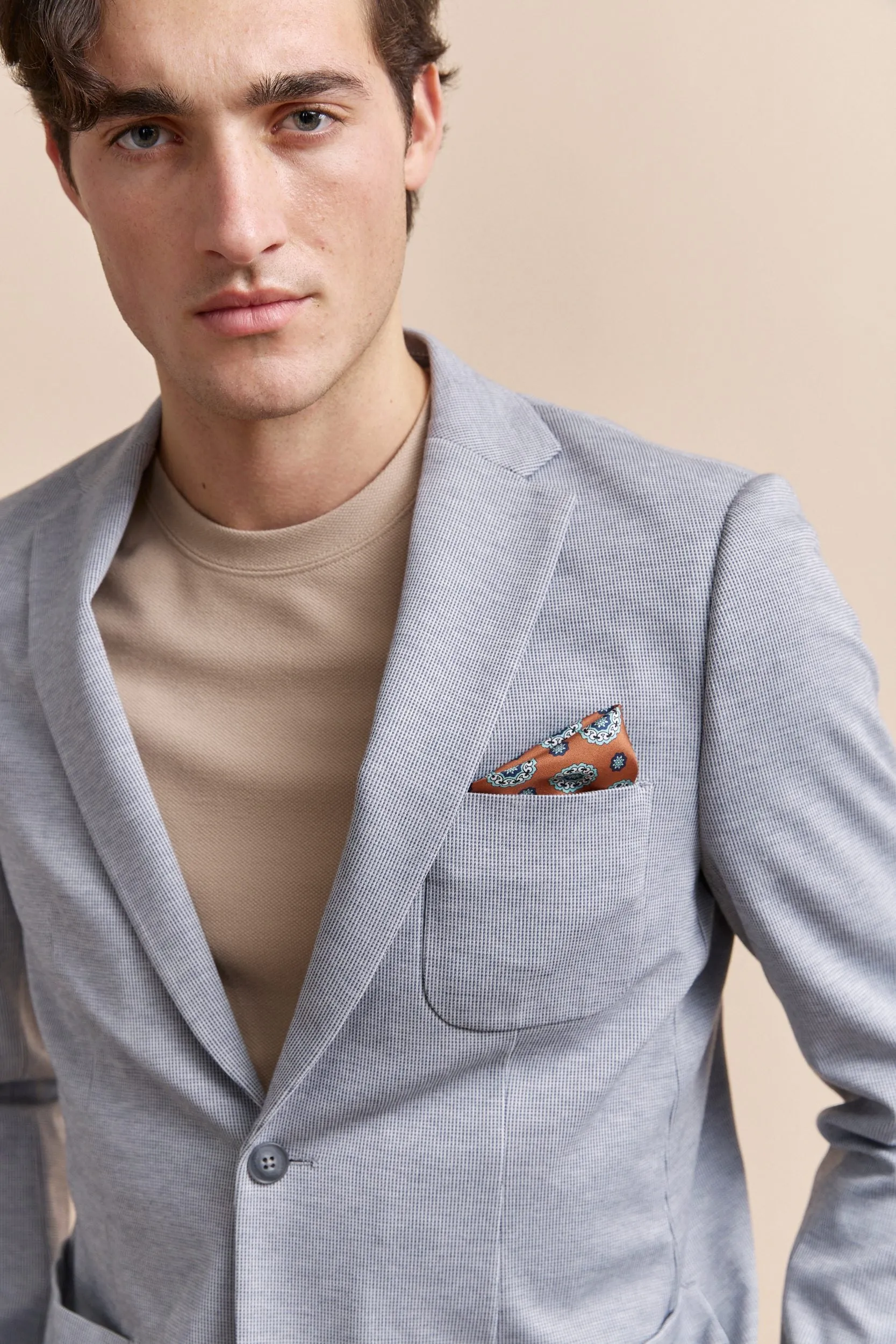 Micro pattern print silk pocket square sold by Tristan Style