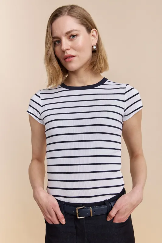Striped ribbed t-shirt with crew neck sold by Tristan Style