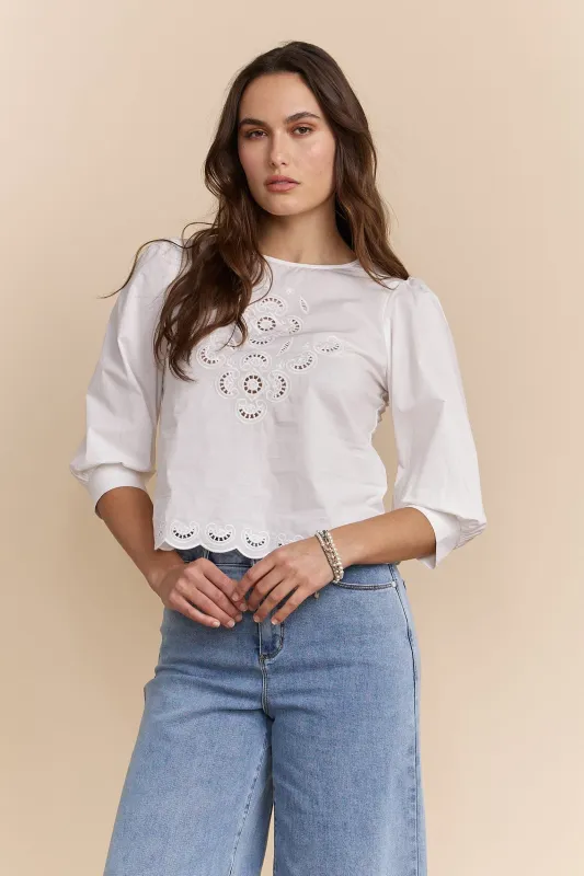 Puffy sleeve blouse with embroidery sold by Tristan Style
