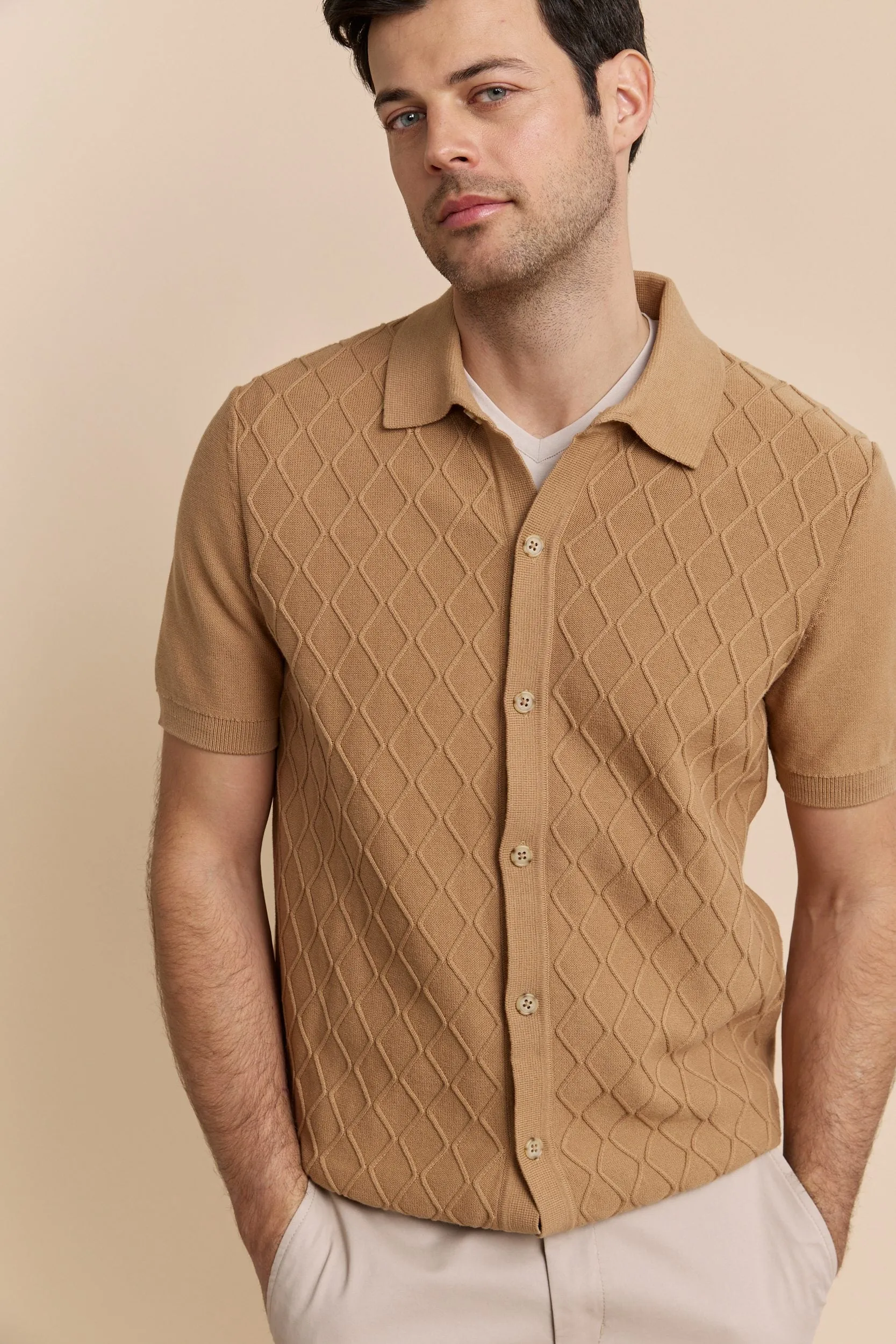 Cable knit front short sleeve cardigan sold by Tristan Style product image thumbnail 2