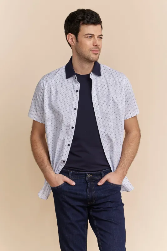 Semi-fitted shirt with contrasting collar sold by Tristan Style