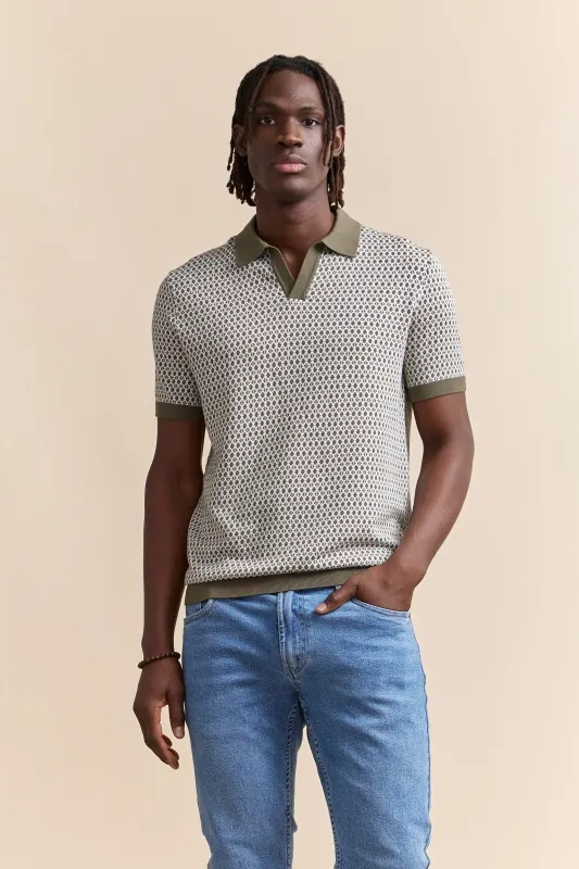 Jacquard johnny collar polo sold by Tristan Style