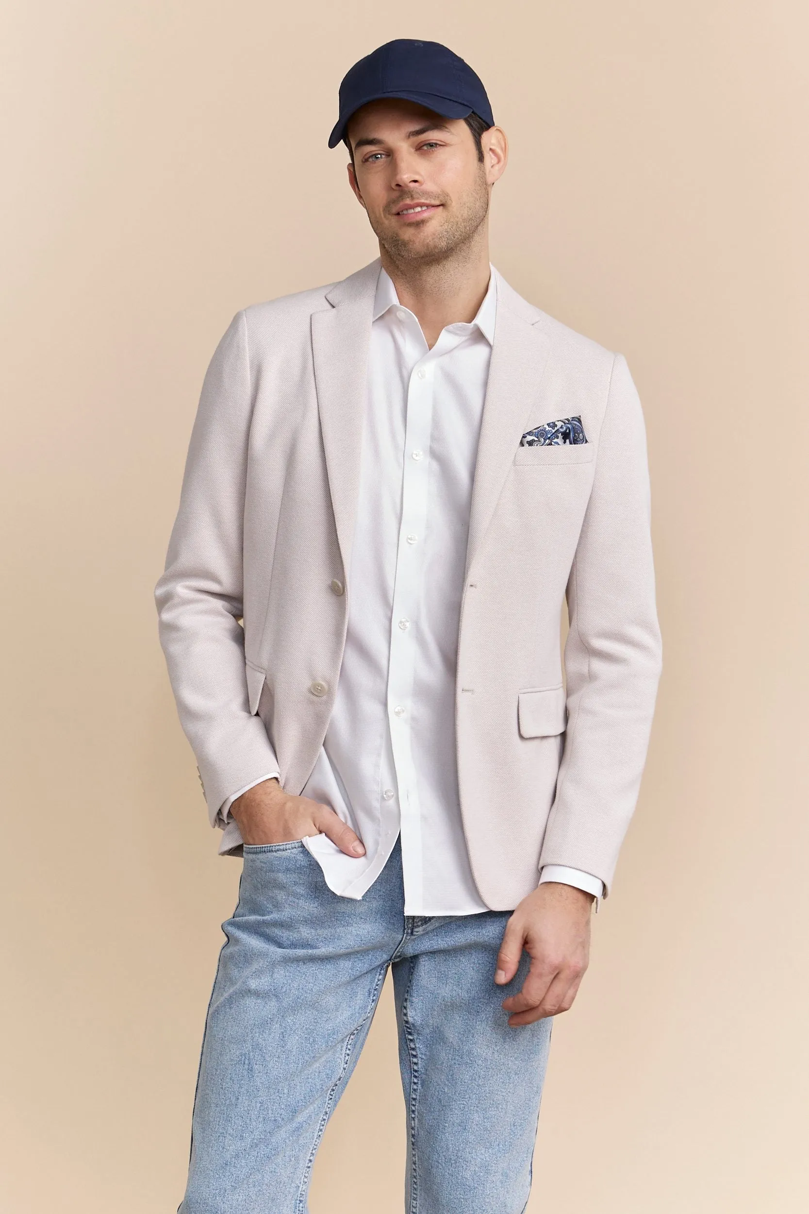 Textured knit blazer sold by Tristan Style