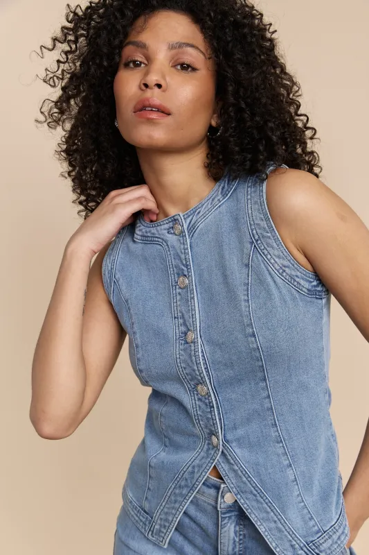 Denim vest sold by Tristan Style