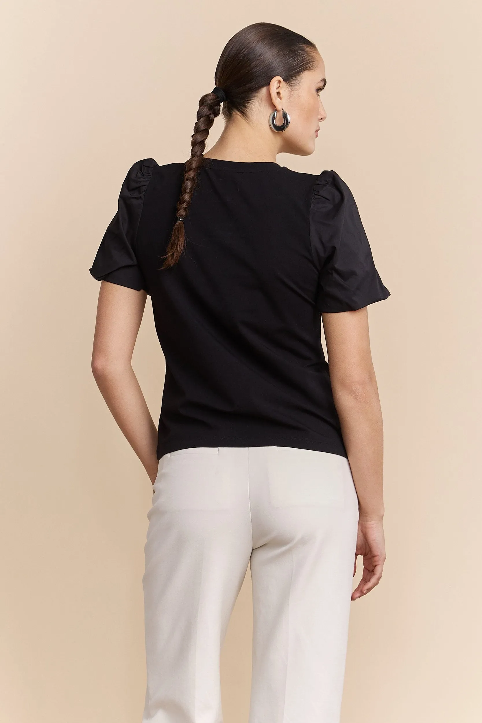 Mixted fabrics top with puffy sleeves sold by Tristan Style product image thumbnail 3