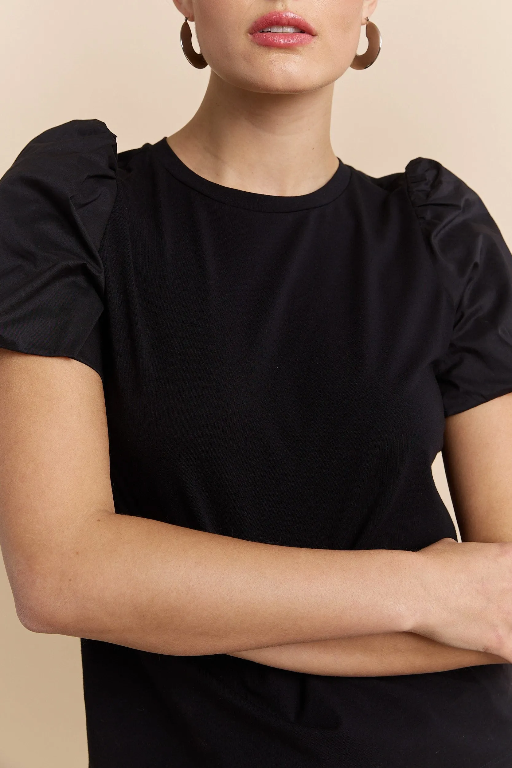 Mixted fabrics top with puffy sleeves sold by Tristan Style product image thumbnail 4