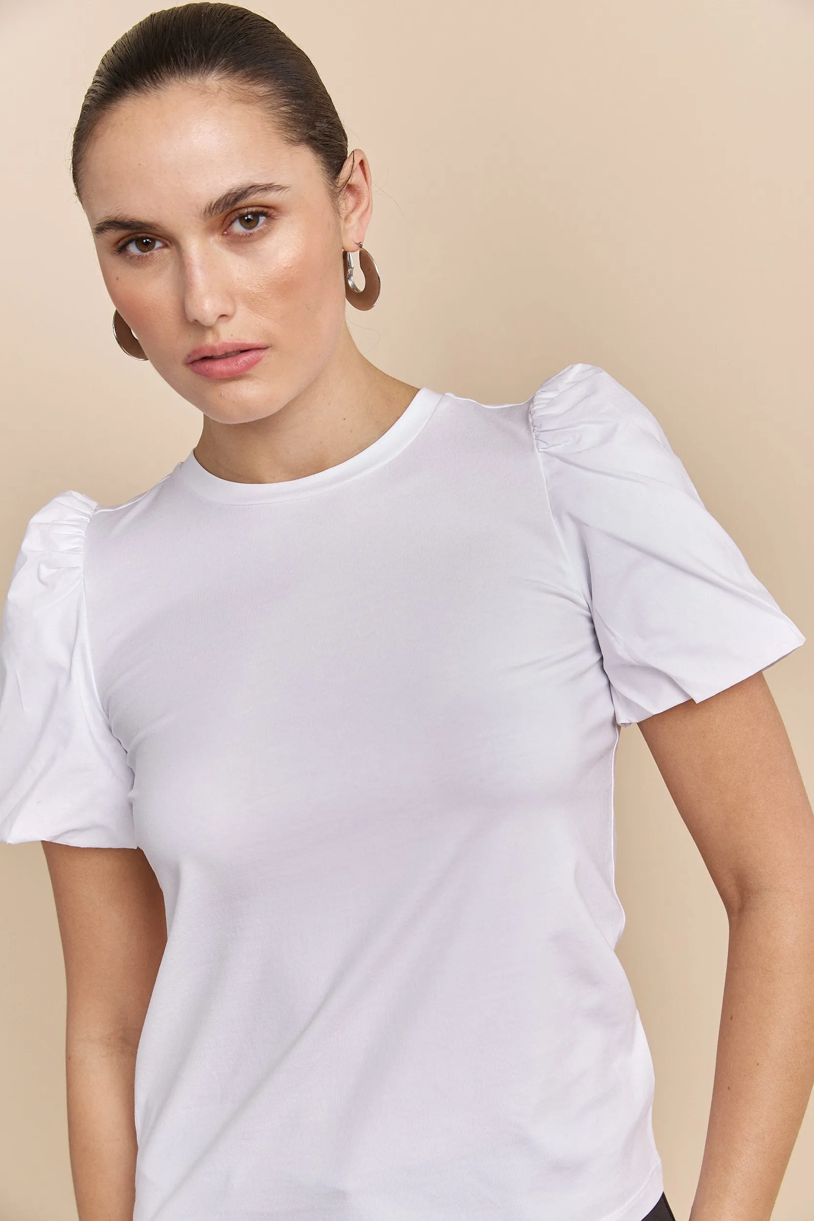 Mixted fabrics top with puffy sleeves sold by Tristan Style product image thumbnail 2