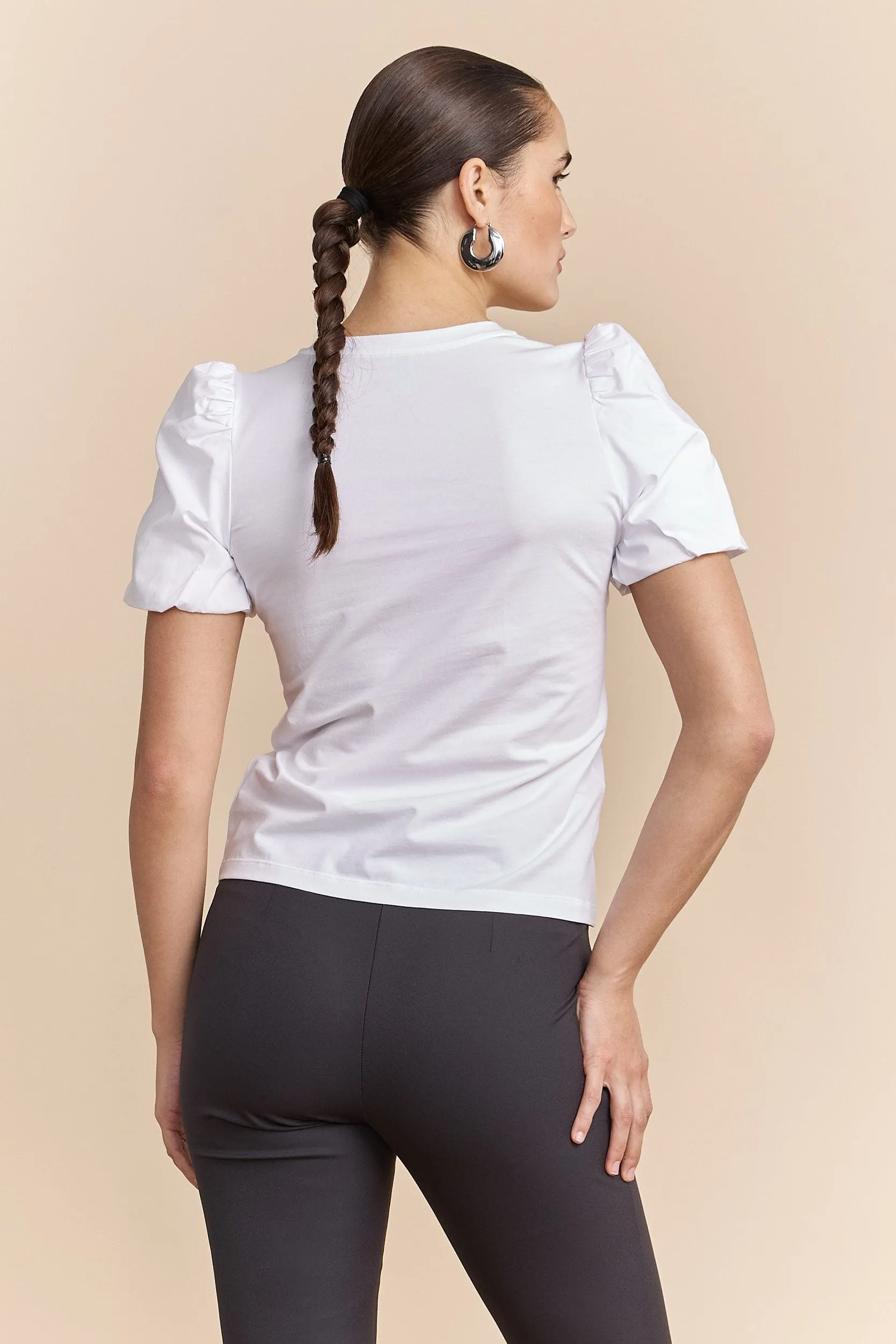 Mixted fabrics top with puffy sleeves sold by Tristan Style product image thumbnail 5