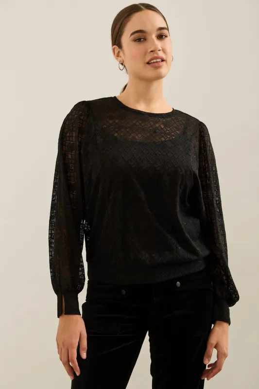 Lace blouse with puffy dolman sold by Tristan Style