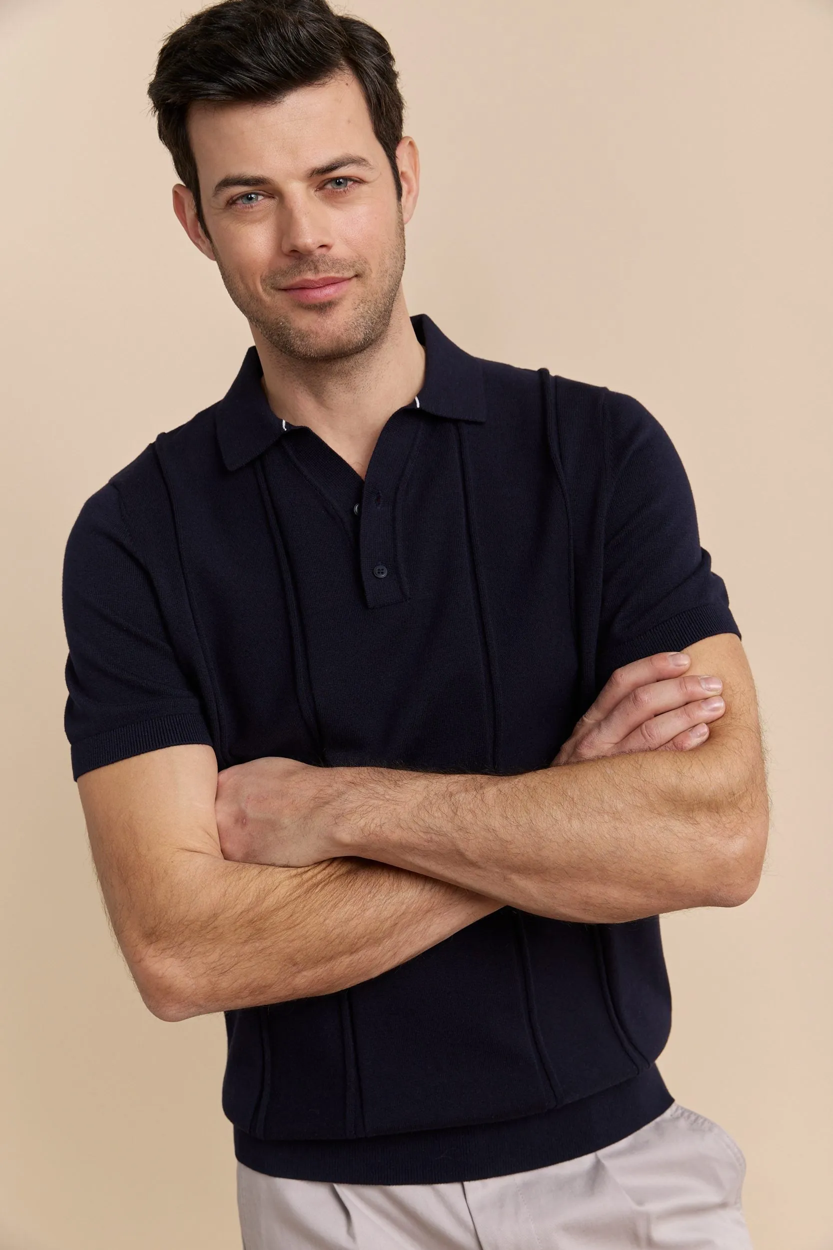 Textured vertical stripes polo sold by Tristan Style