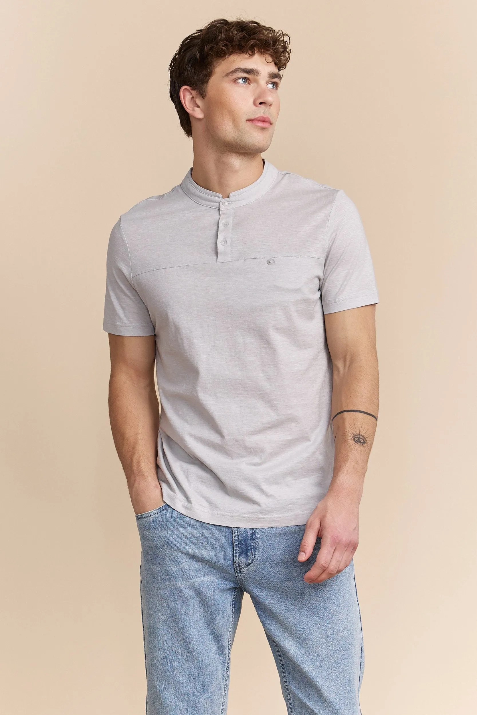 Henley t-shirt with pocket sold by Tristan Style product image thumbnail 3