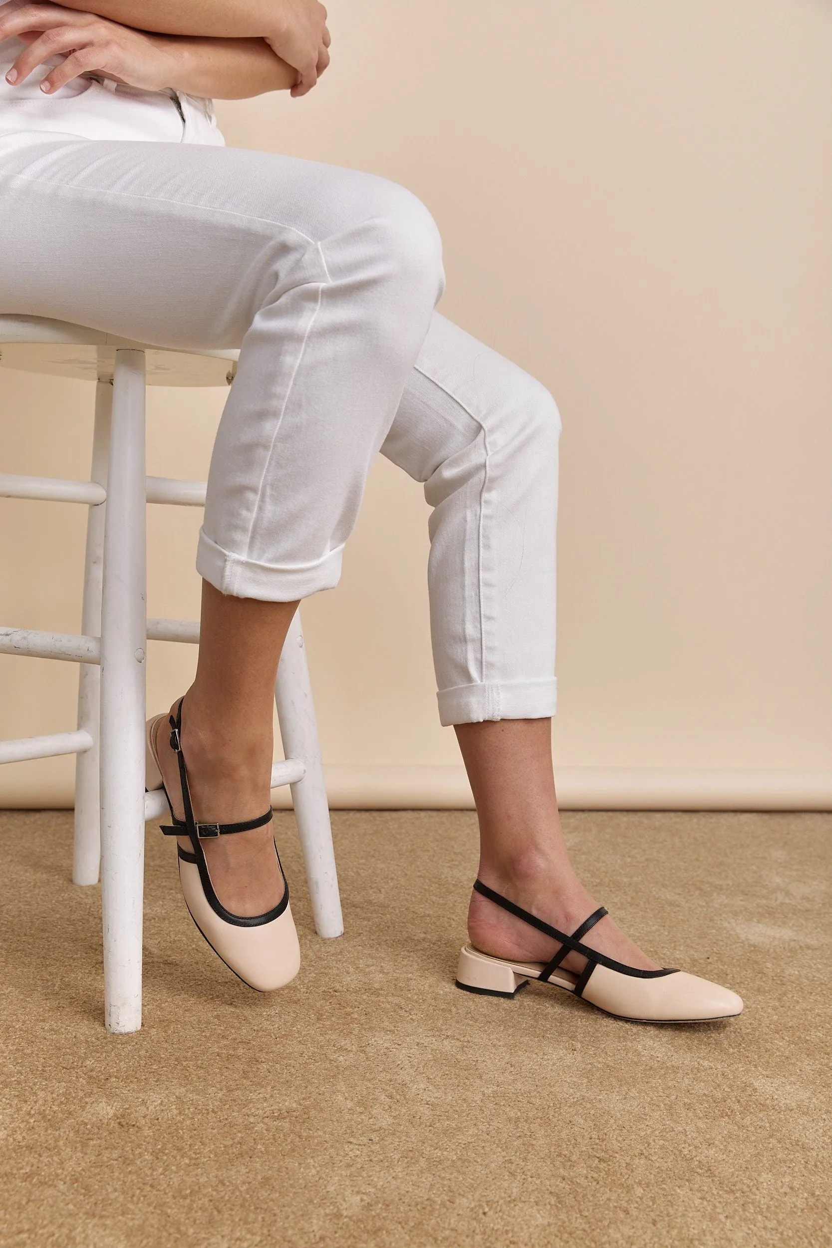 Two-tone slingback shoes sold by Tristan Style