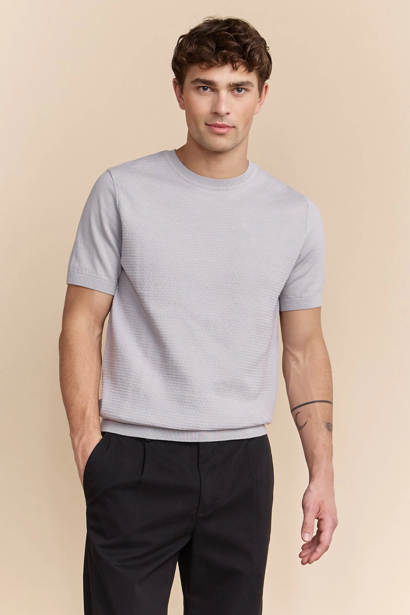 Two tone pointelle knit sweater sold by Tristan Style