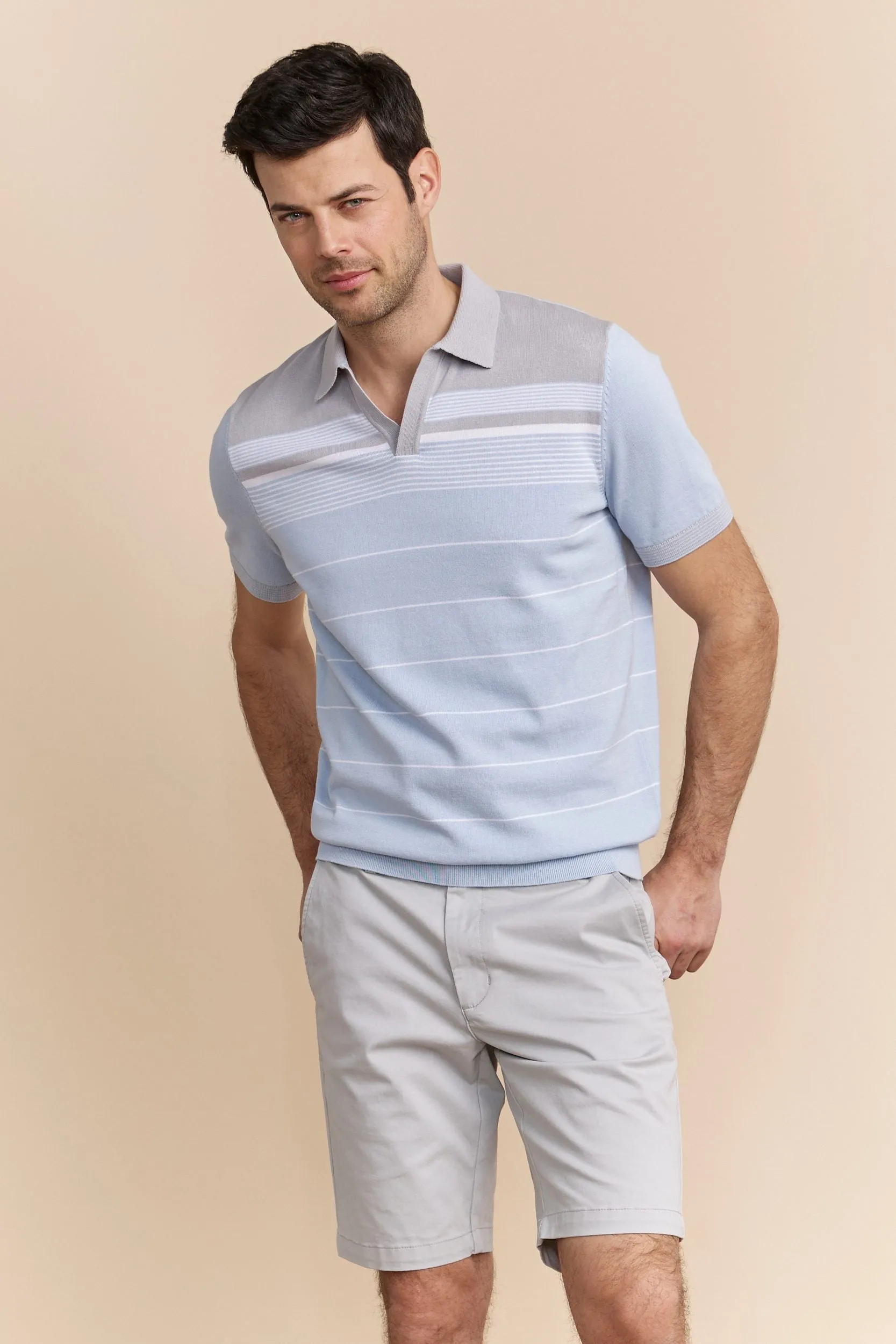 Stripes blocking knitted polo sold by Tristan Style