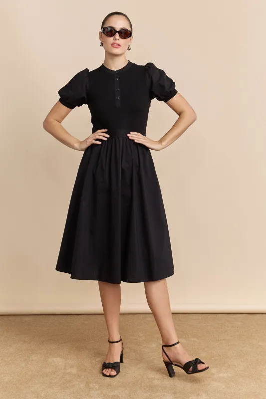 Fit & flare dress with puffy sleeves sold by Tristan Style