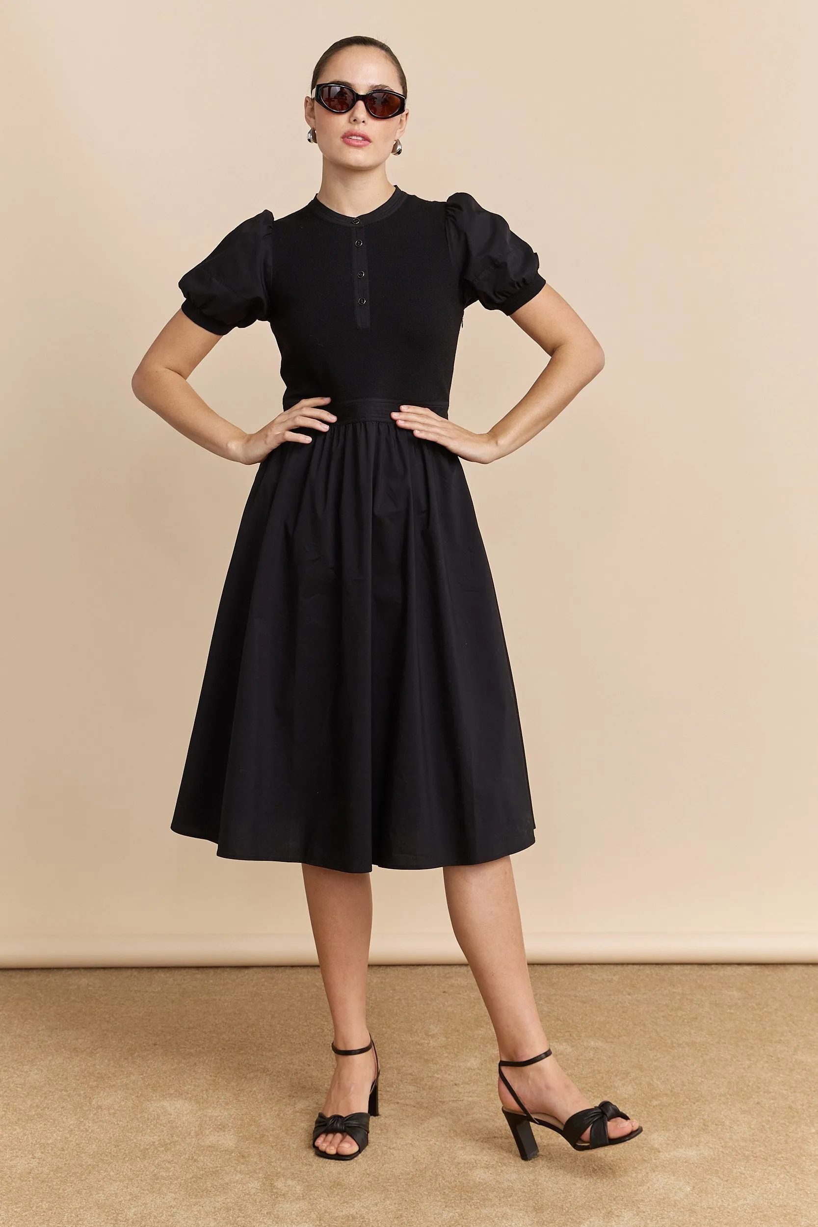 Fit & flare dress with puffy sleeves sold by Tristan Style