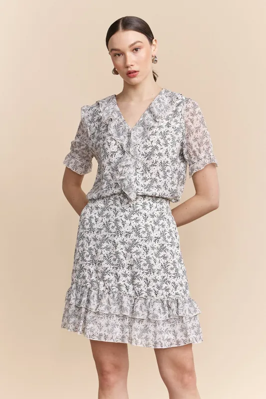 Floral printed blouse with frills sold by Tristan Style