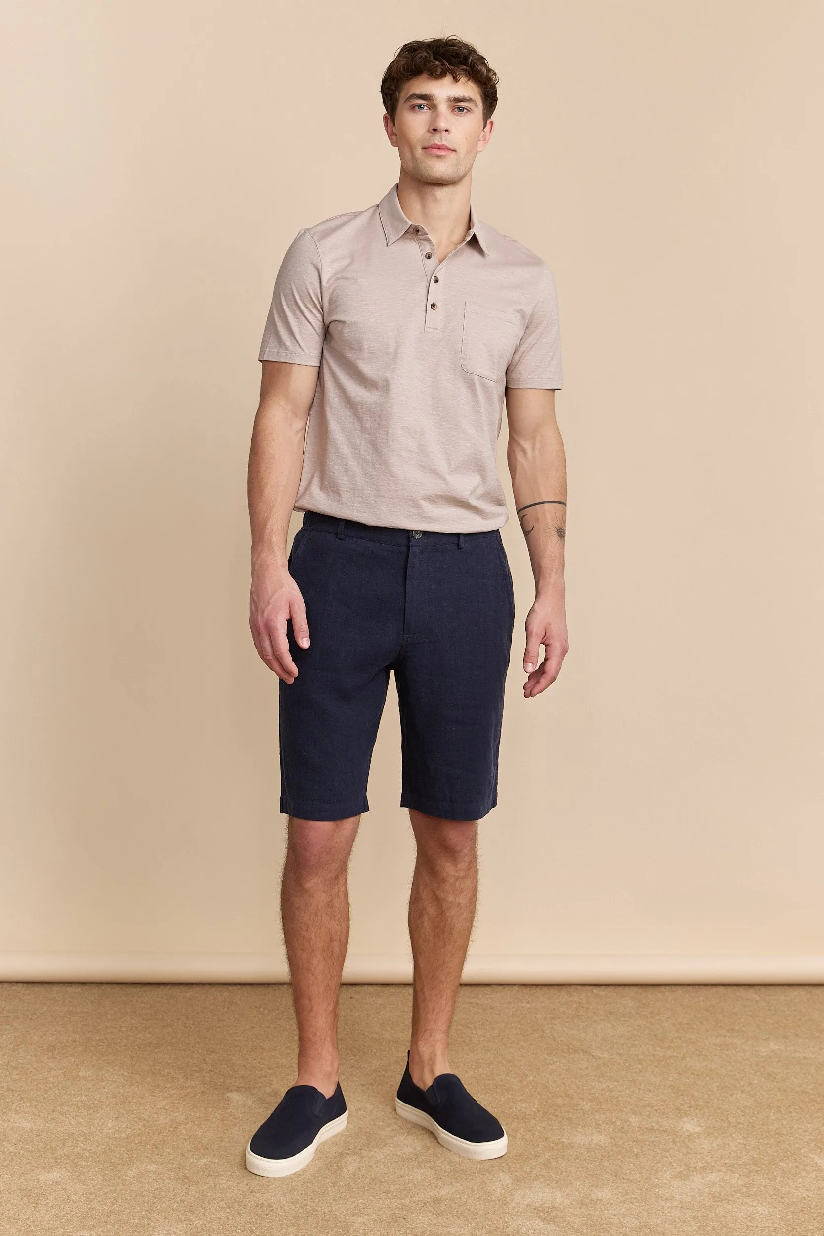 Elastic waistband linen bermuda sold by Tristan Style