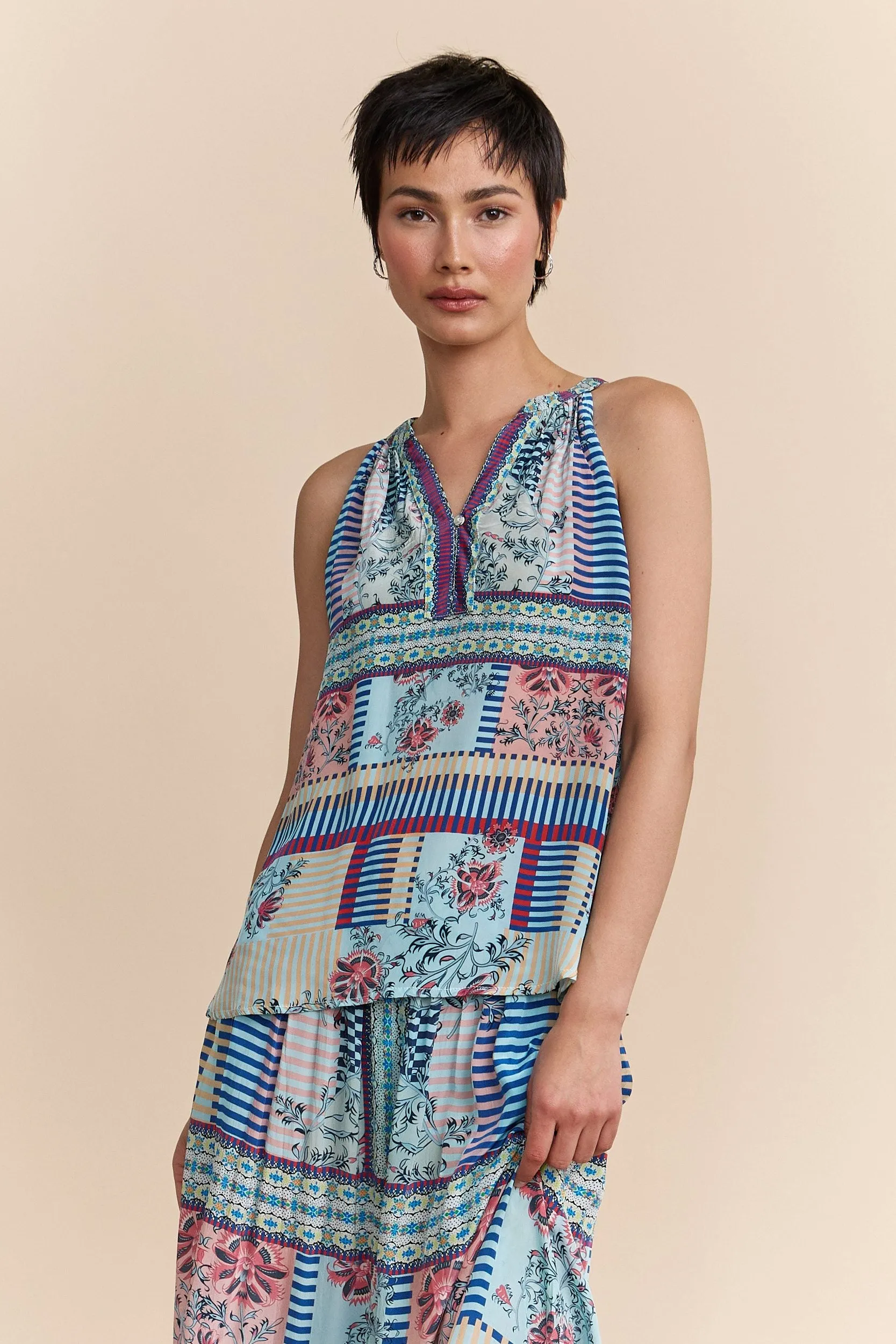 Printed halter top sold by Tristan Style