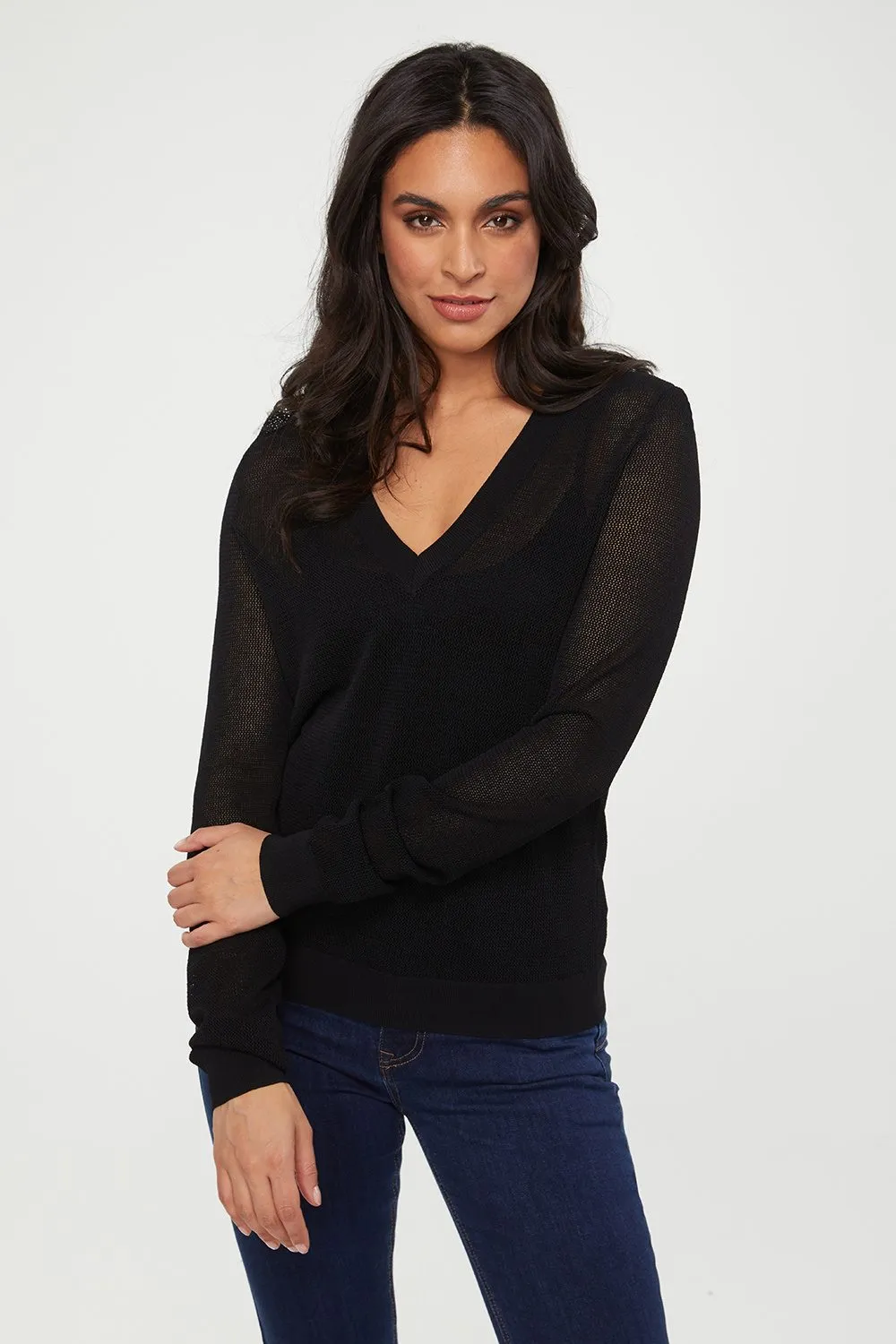 Mesh V neck sweater sold by Tristan Style product image thumbnail 3