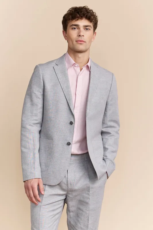 Fitted patch pocket linen jacket sold by Tristan Style
