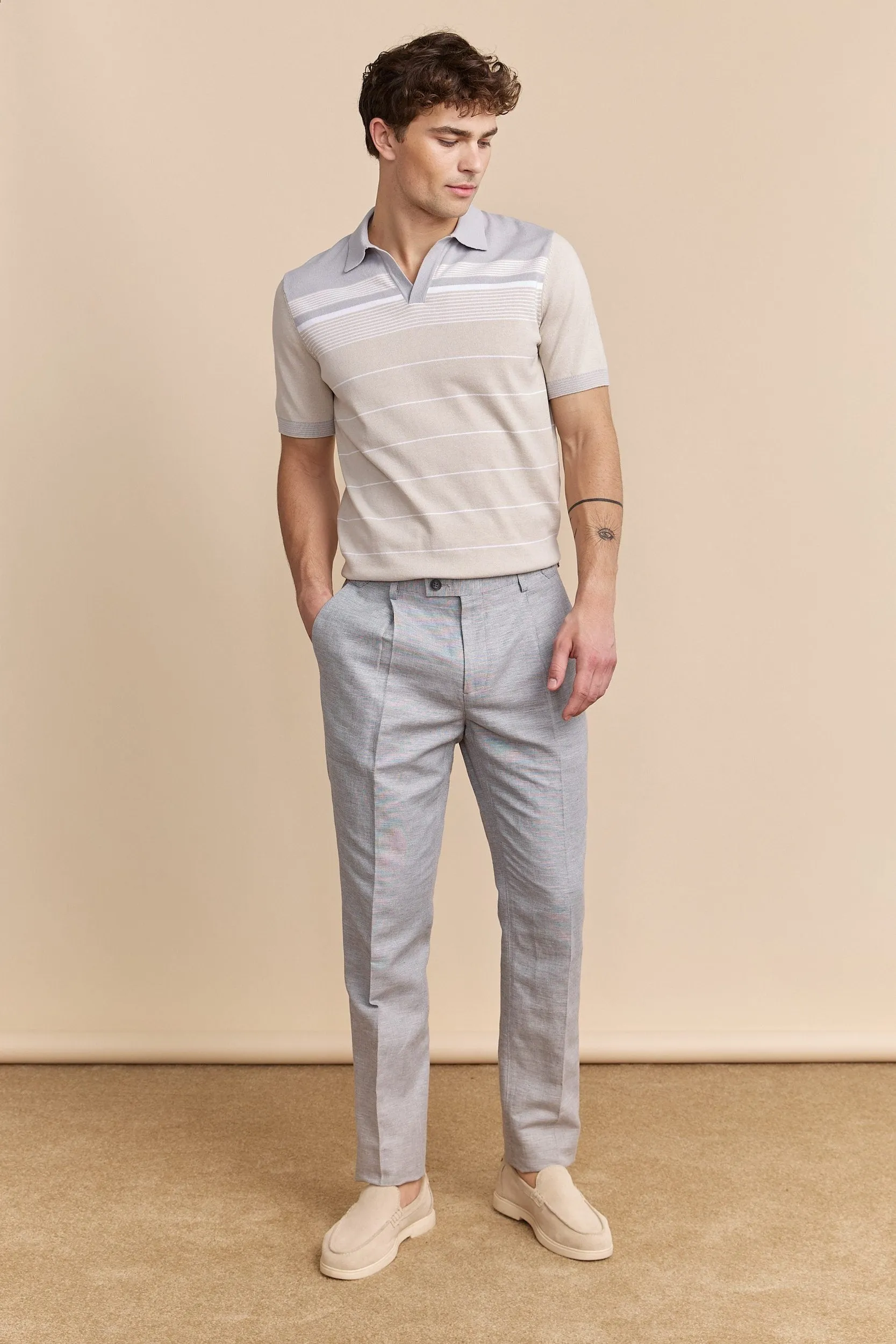 Linen pant with pleats & side buckles sold by Tristan Style
