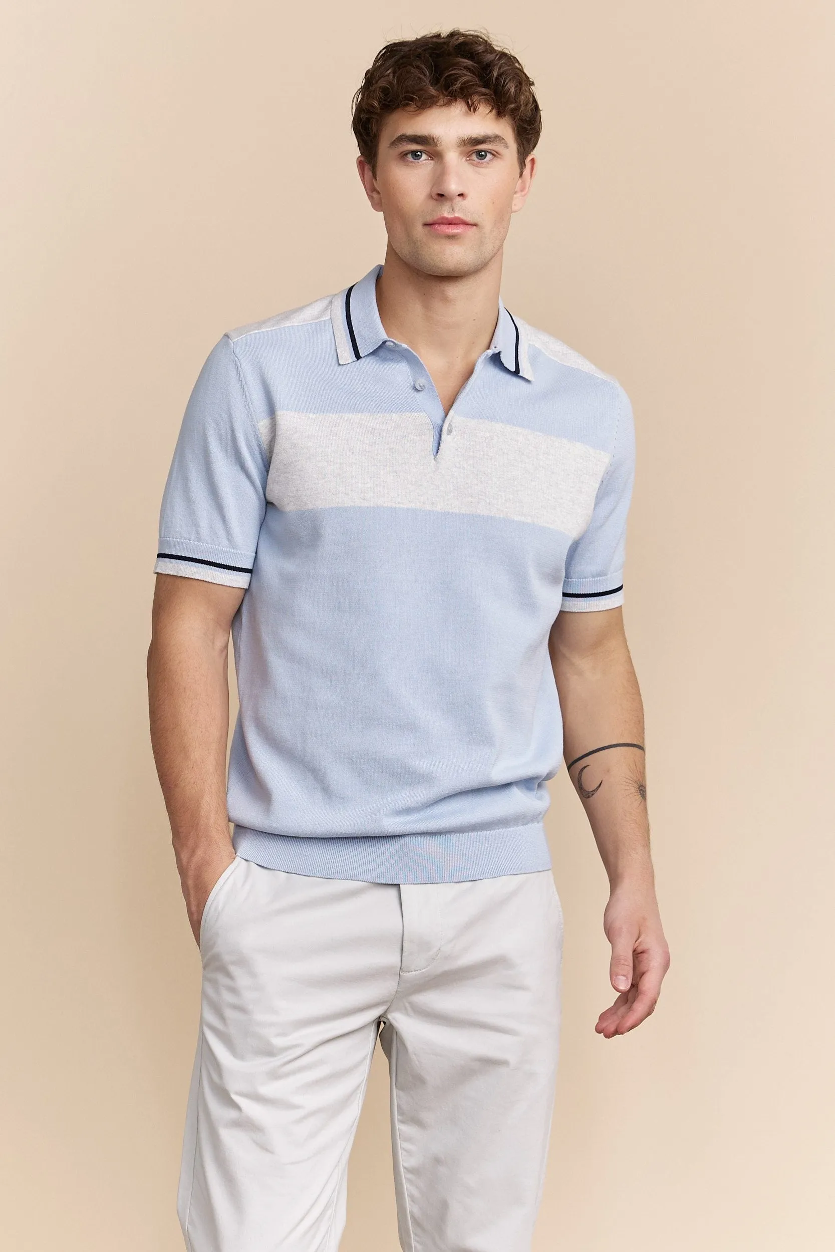 Colour block knit polo sold by Tristan Style