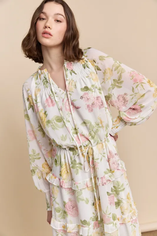 Floral printed dress with frills sold by Tristan Style