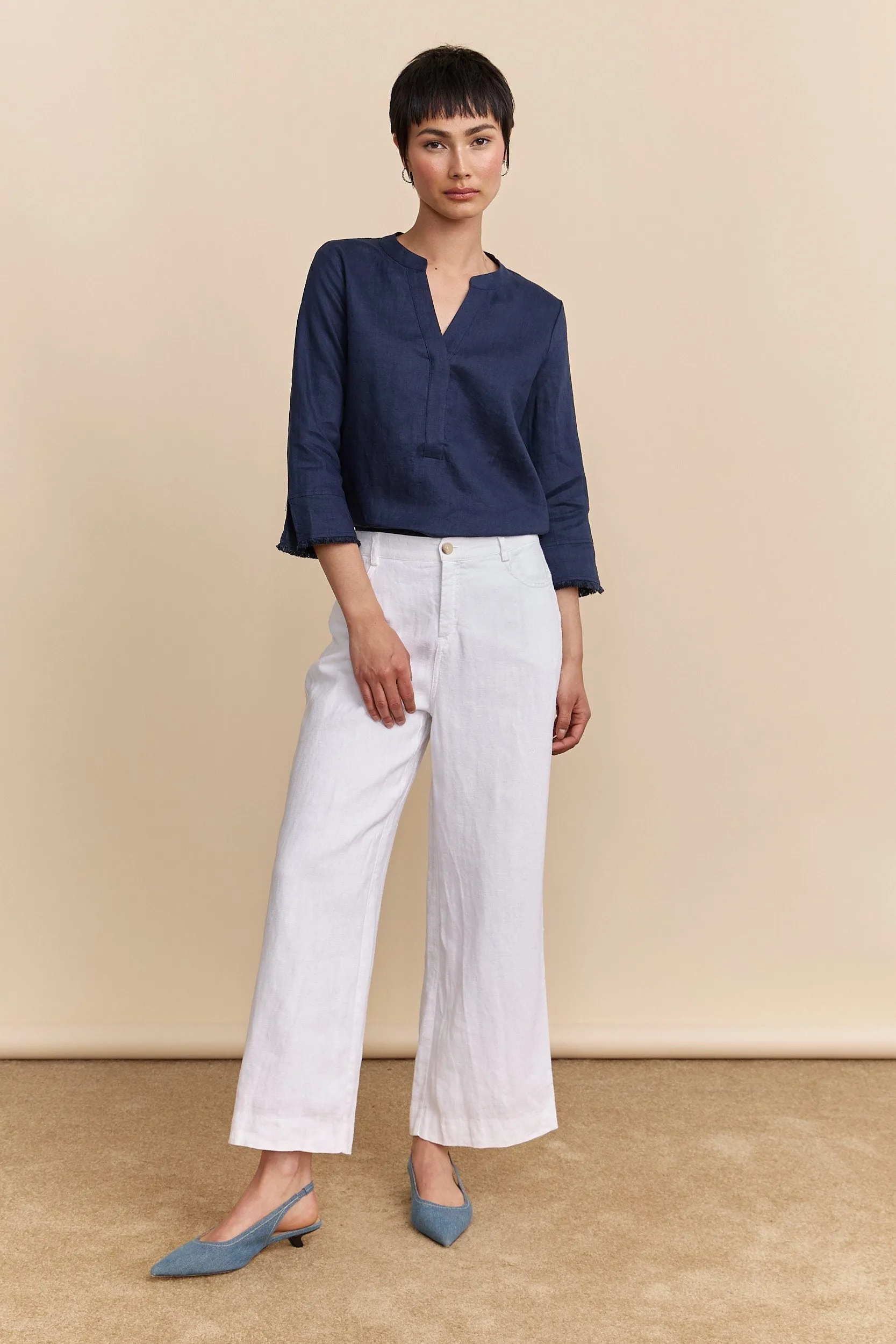 Wide leg crop linen pants sold by Tristan Style product image thumbnail 3