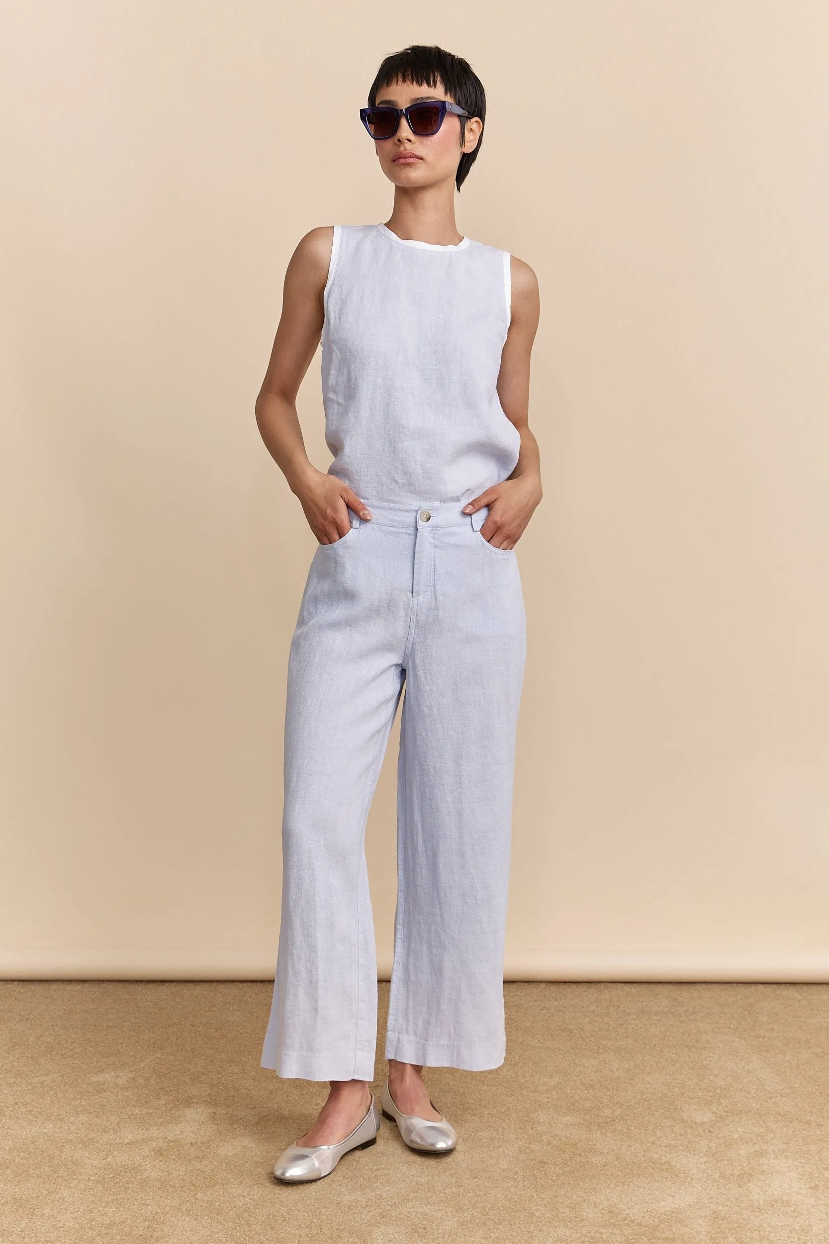 Wide leg crop linen pants sold by Tristan Style