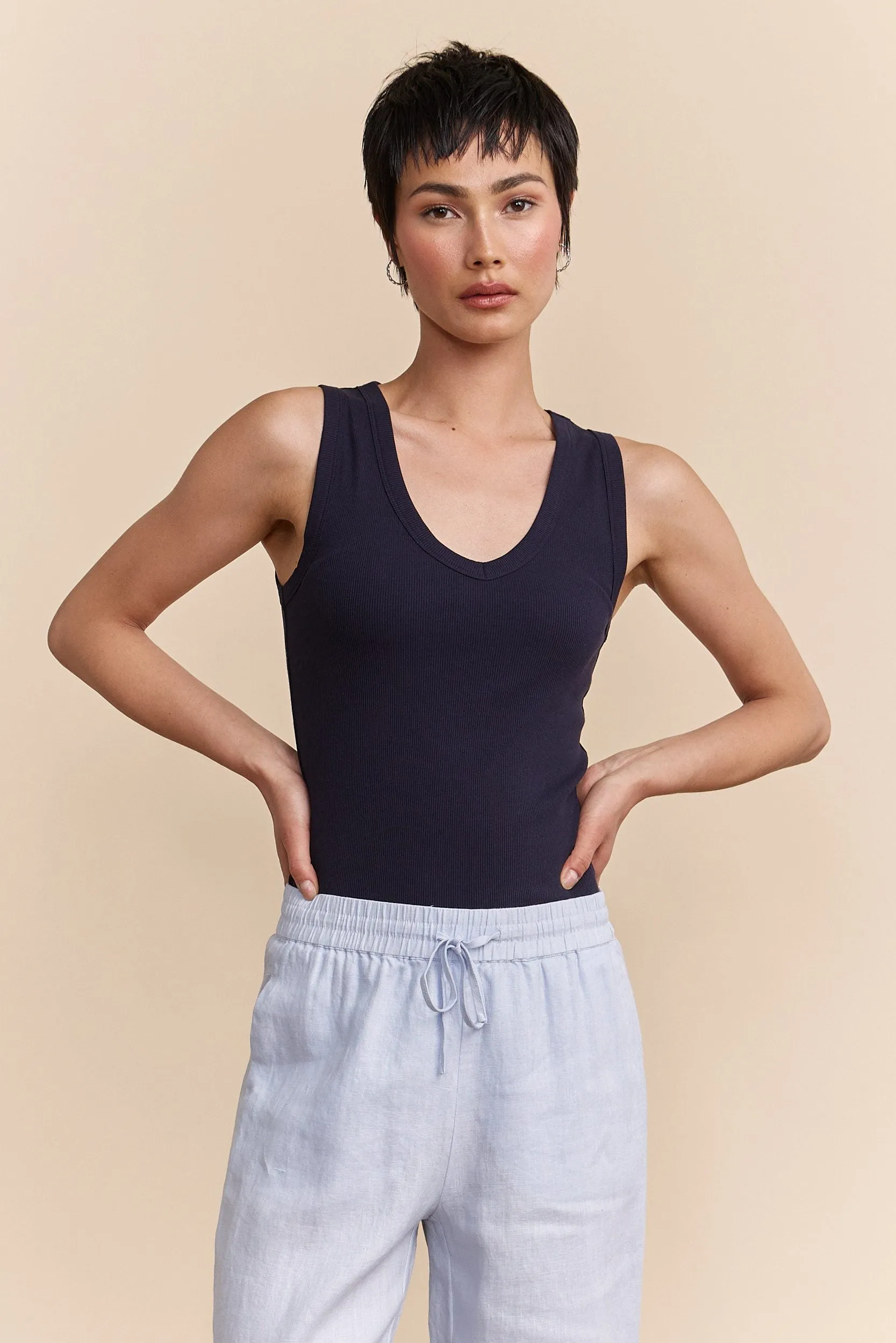 Ribbed sleeveless top with V neck sold by Tristan Style