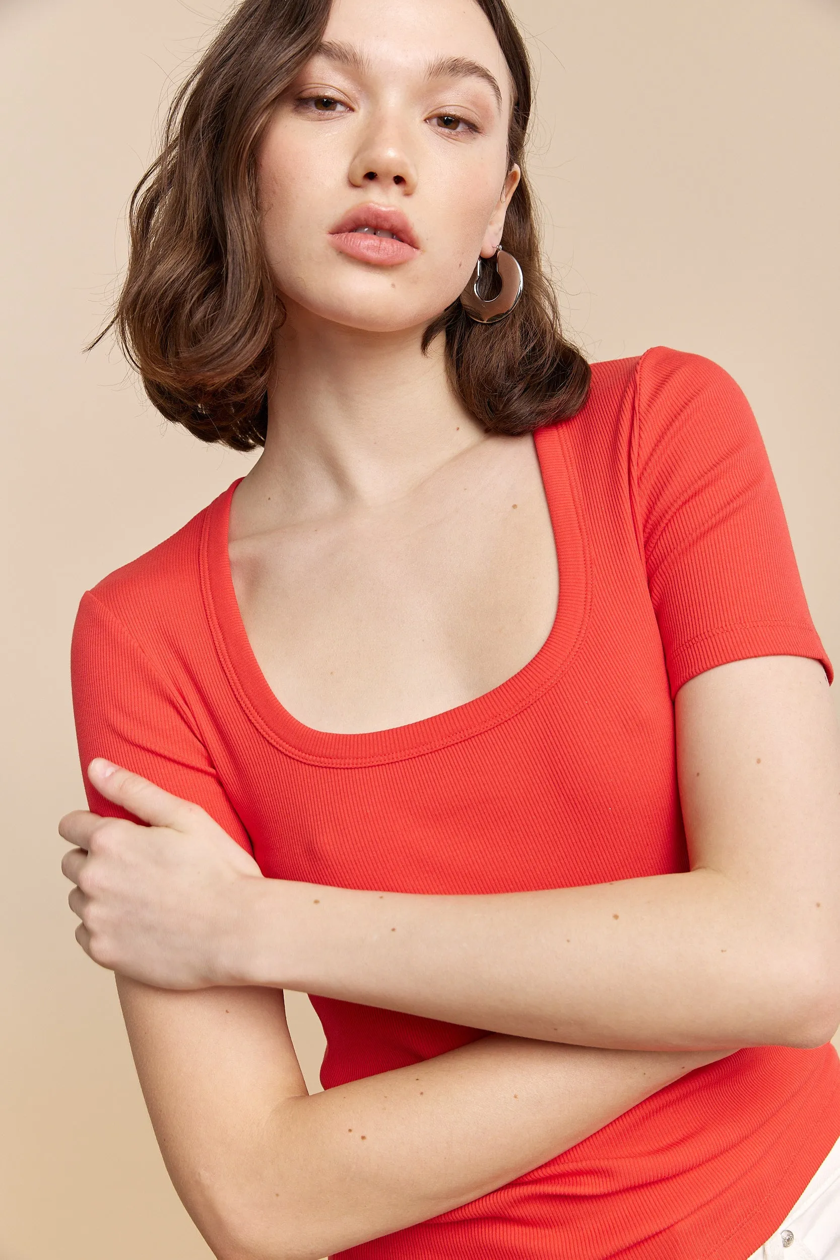 Ribbed t-shirt with scoop neck sold by Tristan Style product image thumbnail 5