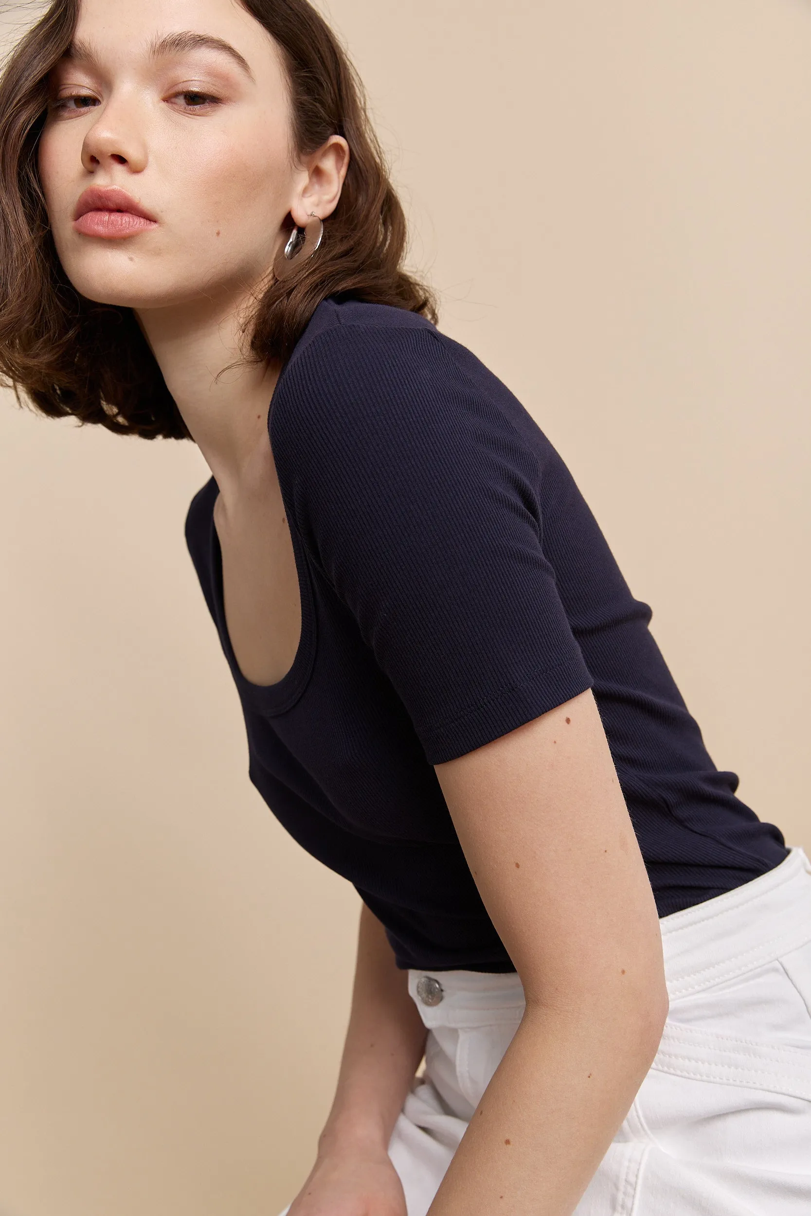 Ribbed t-shirt with scoop neck sold by Tristan Style product image thumbnail 2