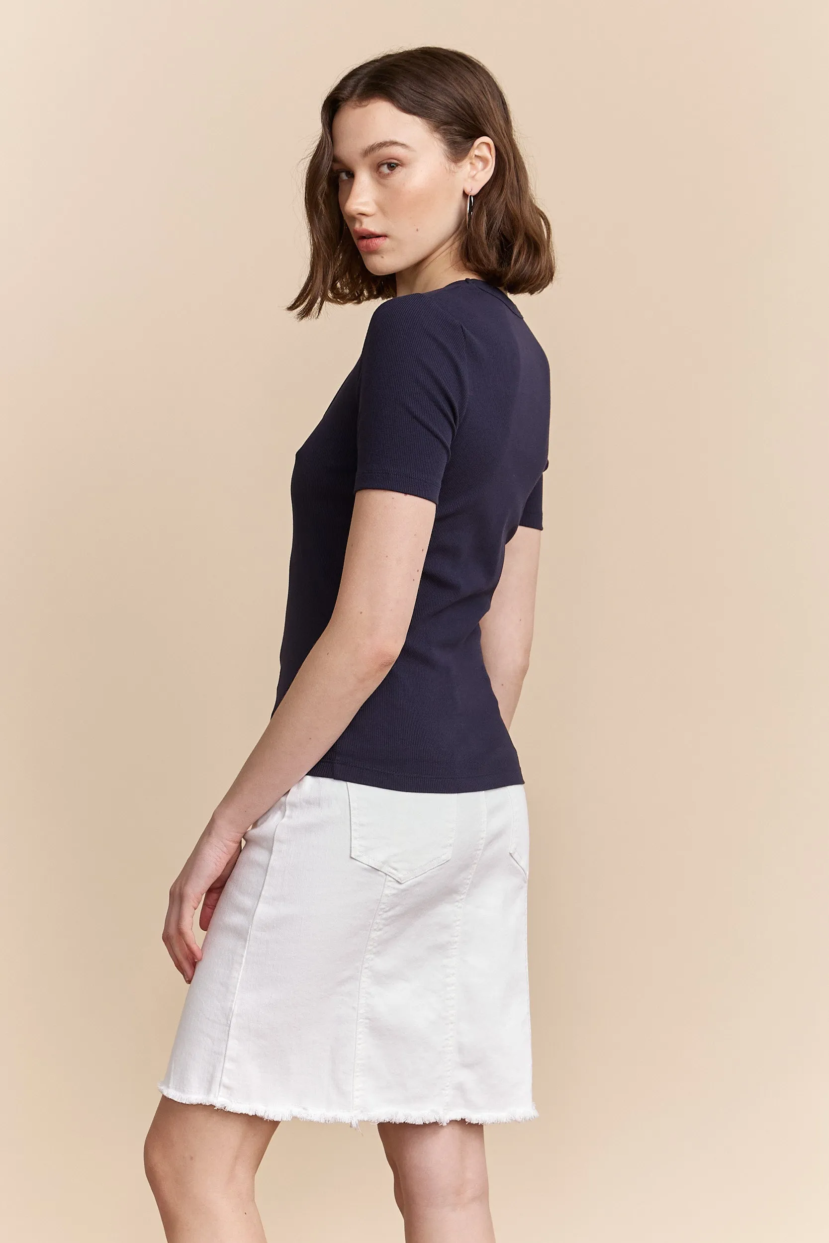 Ribbed t-shirt with scoop neck sold by Tristan Style product image thumbnail 3