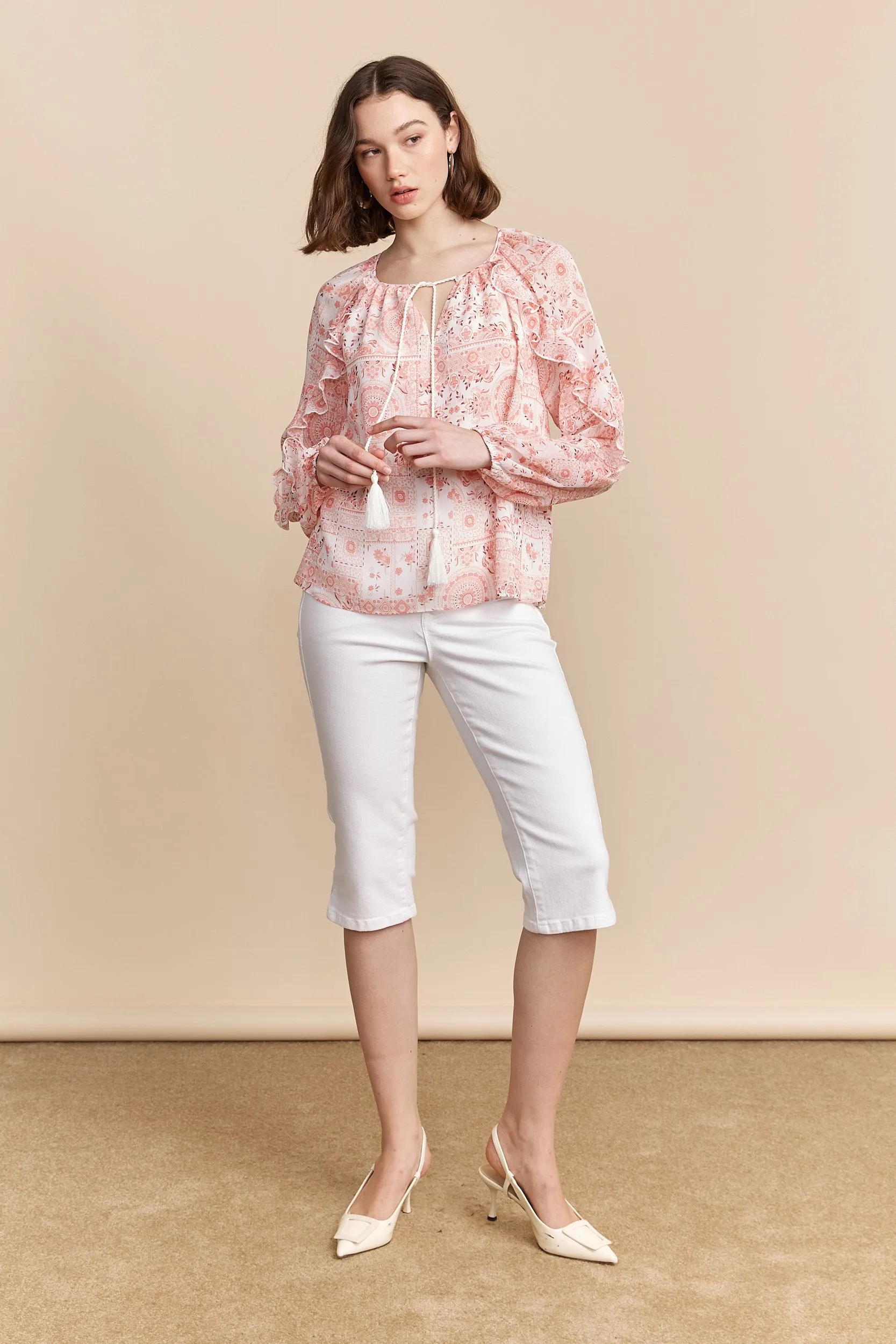 Printed blouse with frills and tie sold by Tristan Style product image thumbnail 3